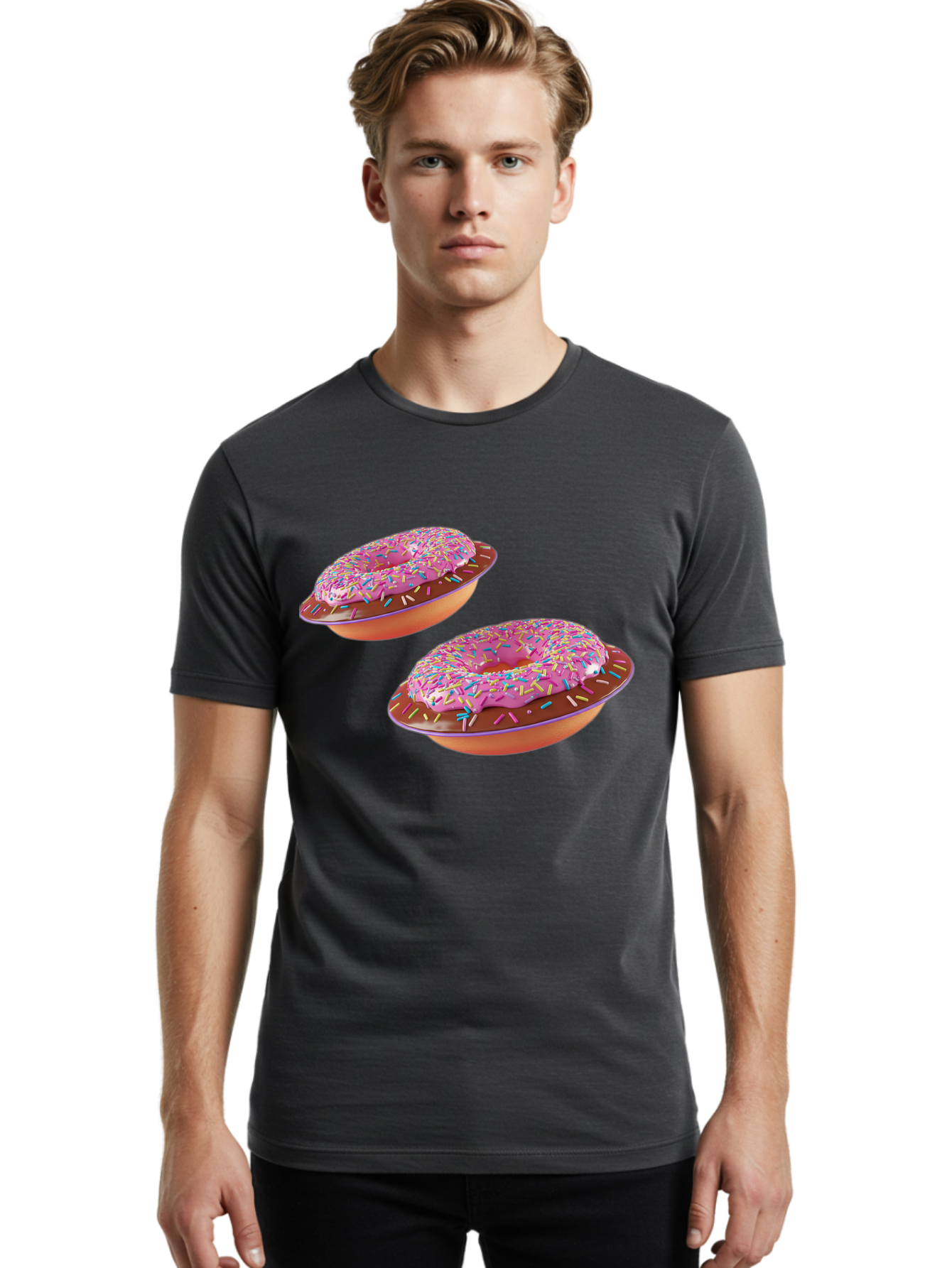 Donuts Men'S Graphic Tee, 100% Cotton, Comfortable Casual Summer Wear, Machine Washable, Donuts With Pink Frosting, Rainbow Sprinkles, Sweet Treats, Baked Goods, Colorful Desserts, Tasty Pastries, Indulgent Snacks Bab882