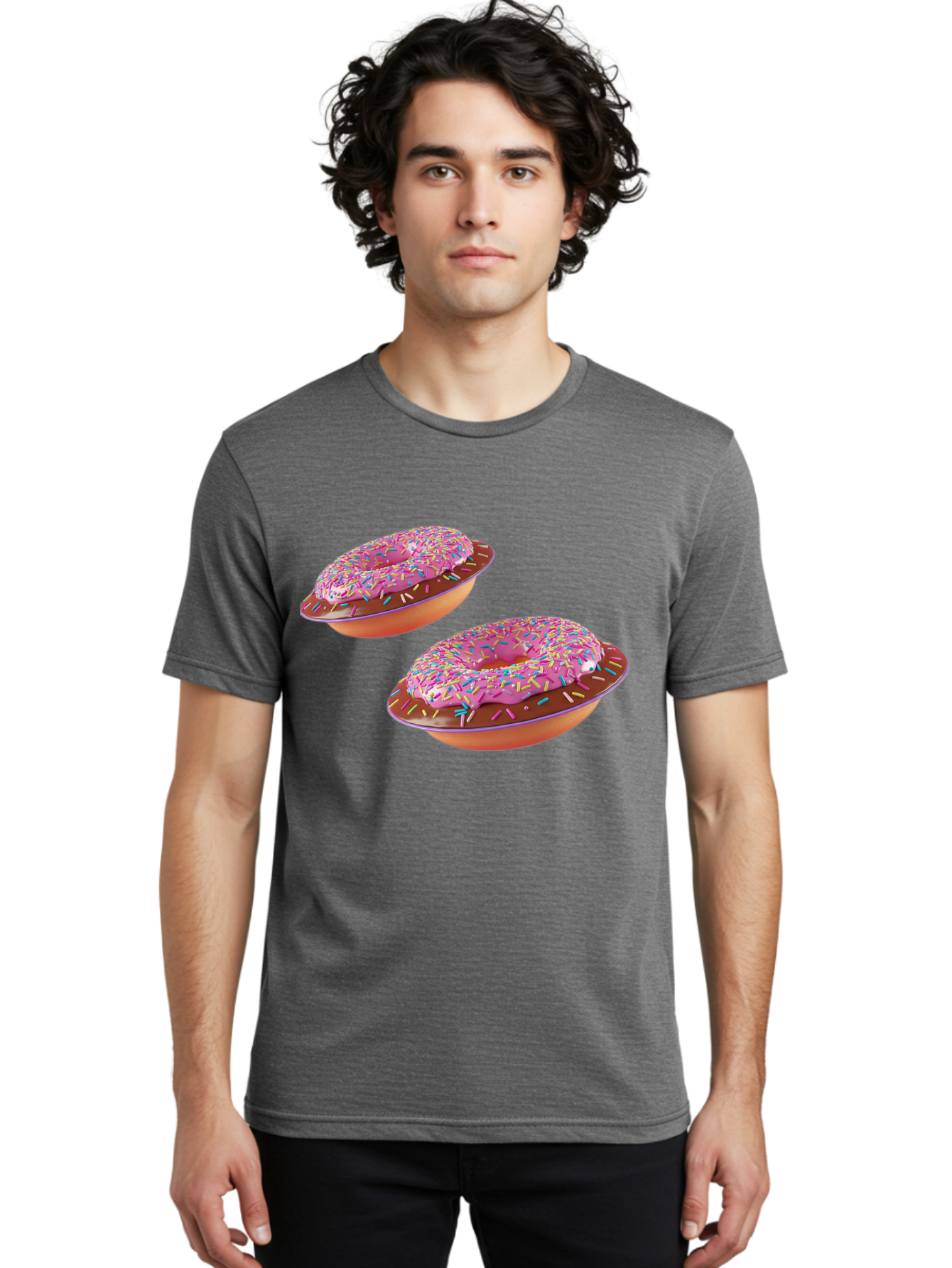 Donuts Men'S Graphic Tee, 100% Cotton, Comfortable Casual Summer Wear, Machine Washable, Donuts With Pink Frosting, Rainbow Sprinkles, Sweet Treats, Baked Goods, Colorful Desserts, Tasty Pastries, Indulgent Snacks Bab882