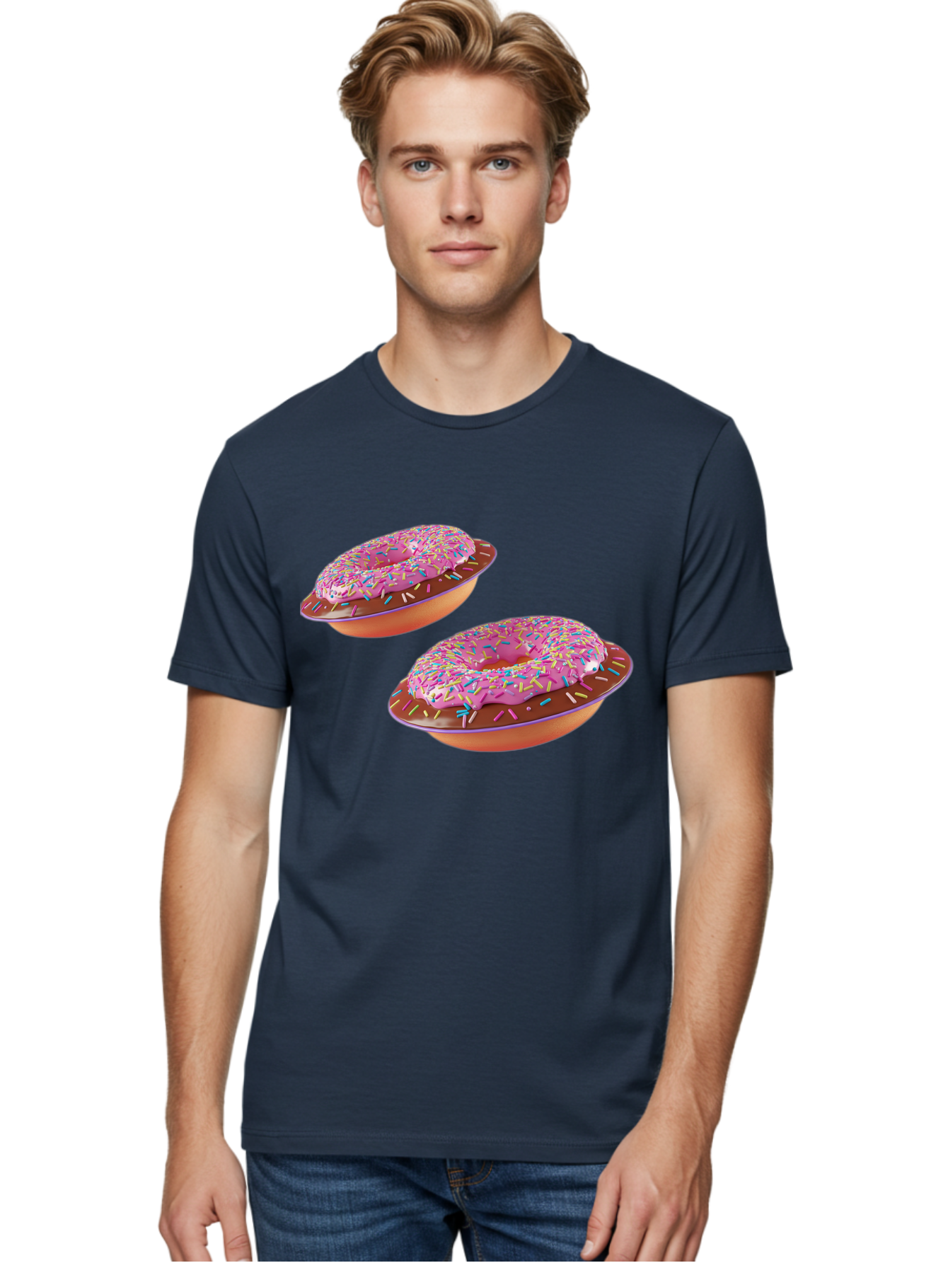 Donuts Men'S Graphic Tee, 100% Cotton, Comfortable Casual Summer Wear, Machine Washable, Donuts With Pink Frosting, Rainbow Sprinkles, Sweet Treats, Baked Goods, Colorful Desserts, Tasty Pastries, Indulgent Snacks Bab882