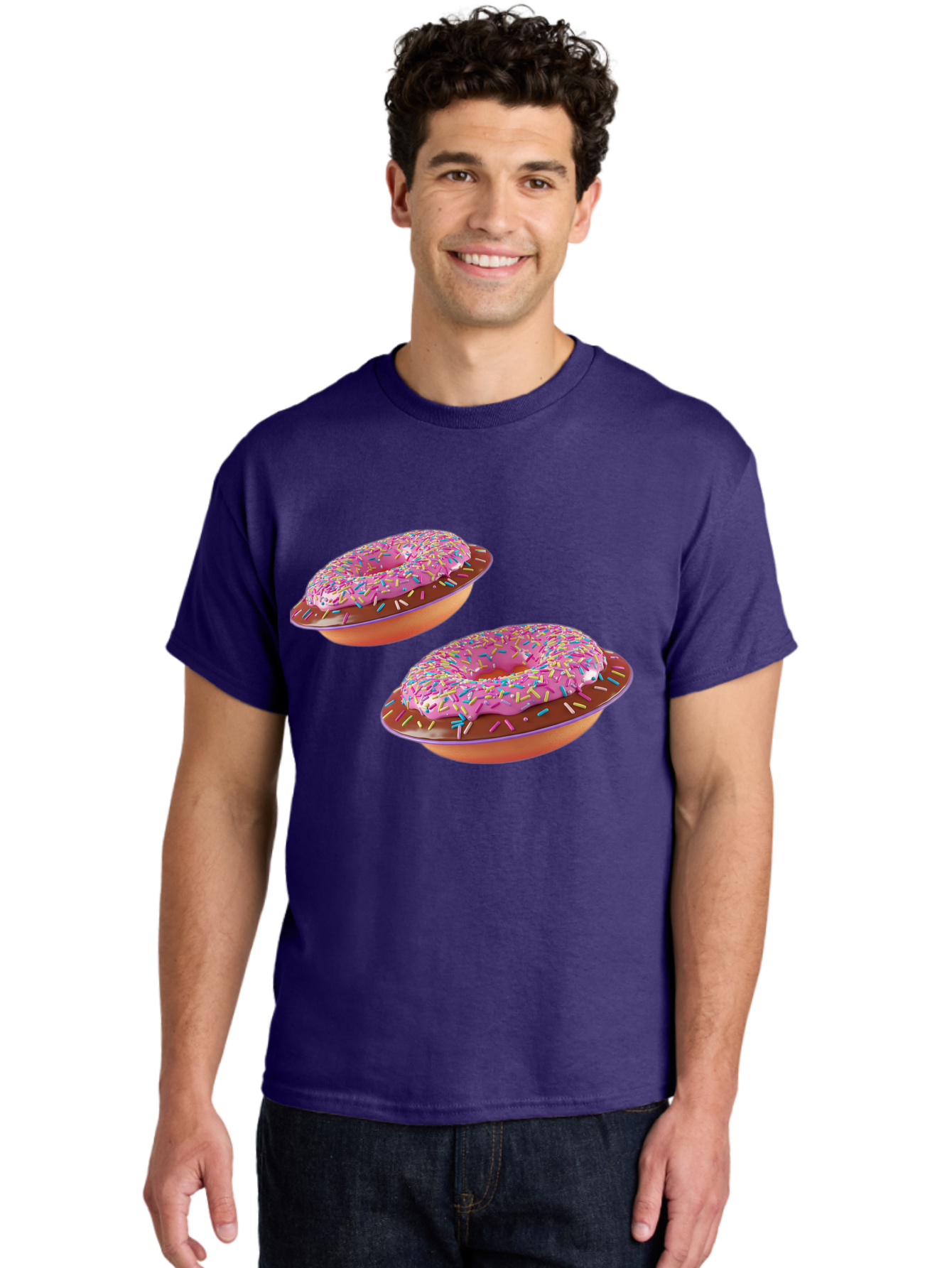 Donuts Men'S Graphic Tee, 100% Cotton, Comfortable Casual Summer Wear, Machine Washable, Donuts With Pink Frosting, Rainbow Sprinkles, Sweet Treats, Baked Goods, Colorful Desserts, Tasty Pastries, Indulgent Snacks Bab882