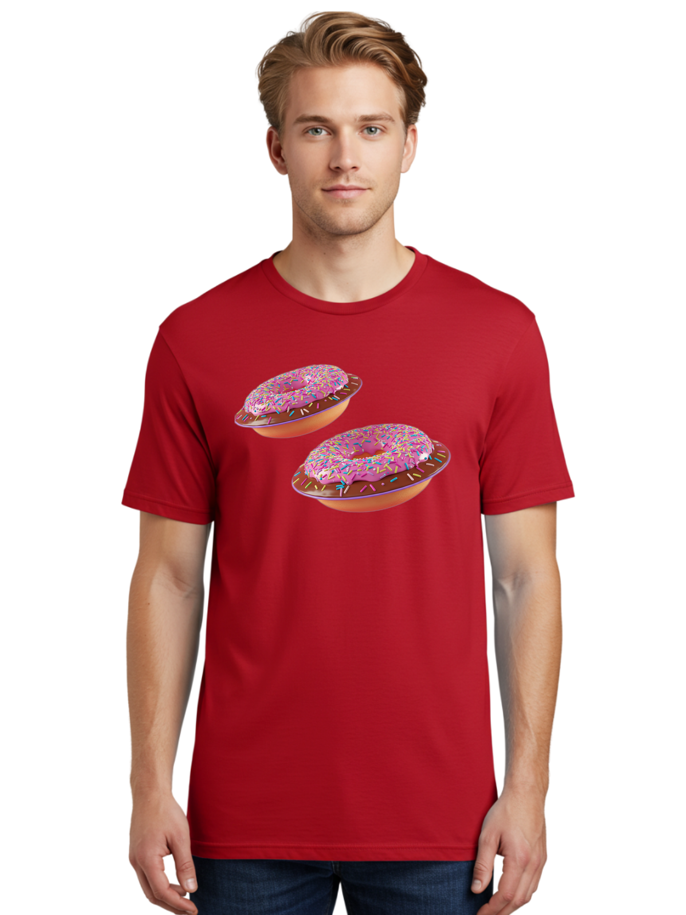 Donuts Men'S Graphic Tee, 100% Cotton, Comfortable Casual Summer Wear, Machine Washable, Donuts With Pink Frosting, Rainbow Sprinkles, Sweet Treats, Baked Goods, Colorful Desserts, Tasty Pastries, Indulgent Snacks Bab882