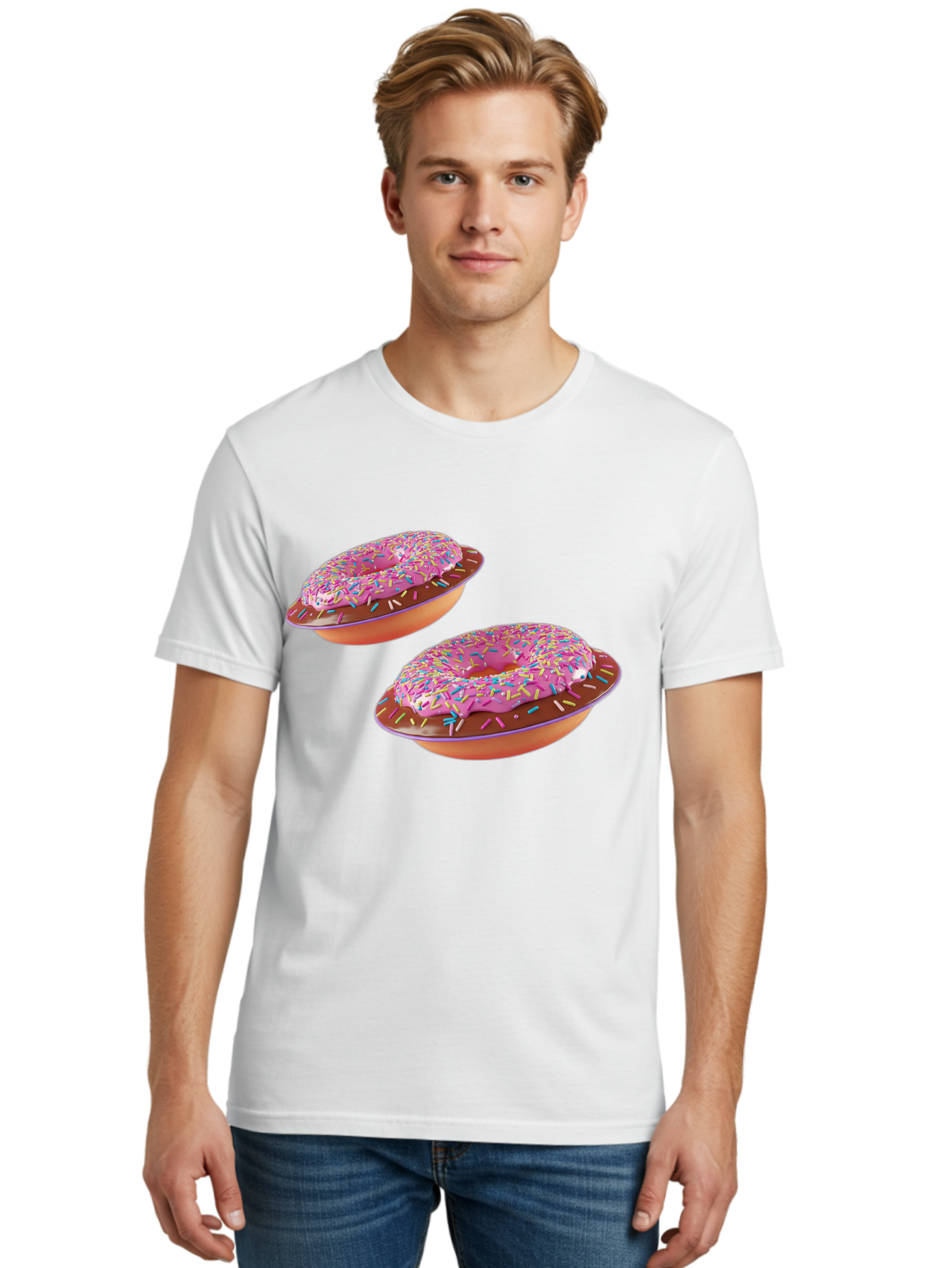 Donuts Men'S Graphic Tee, 100% Cotton, Comfortable Casual Summer Wear, Machine Washable, Donuts With Pink Frosting, Rainbow Sprinkles, Sweet Treats, Baked Goods, Colorful Desserts, Tasty Pastries, Indulgent Snacks Bab882
