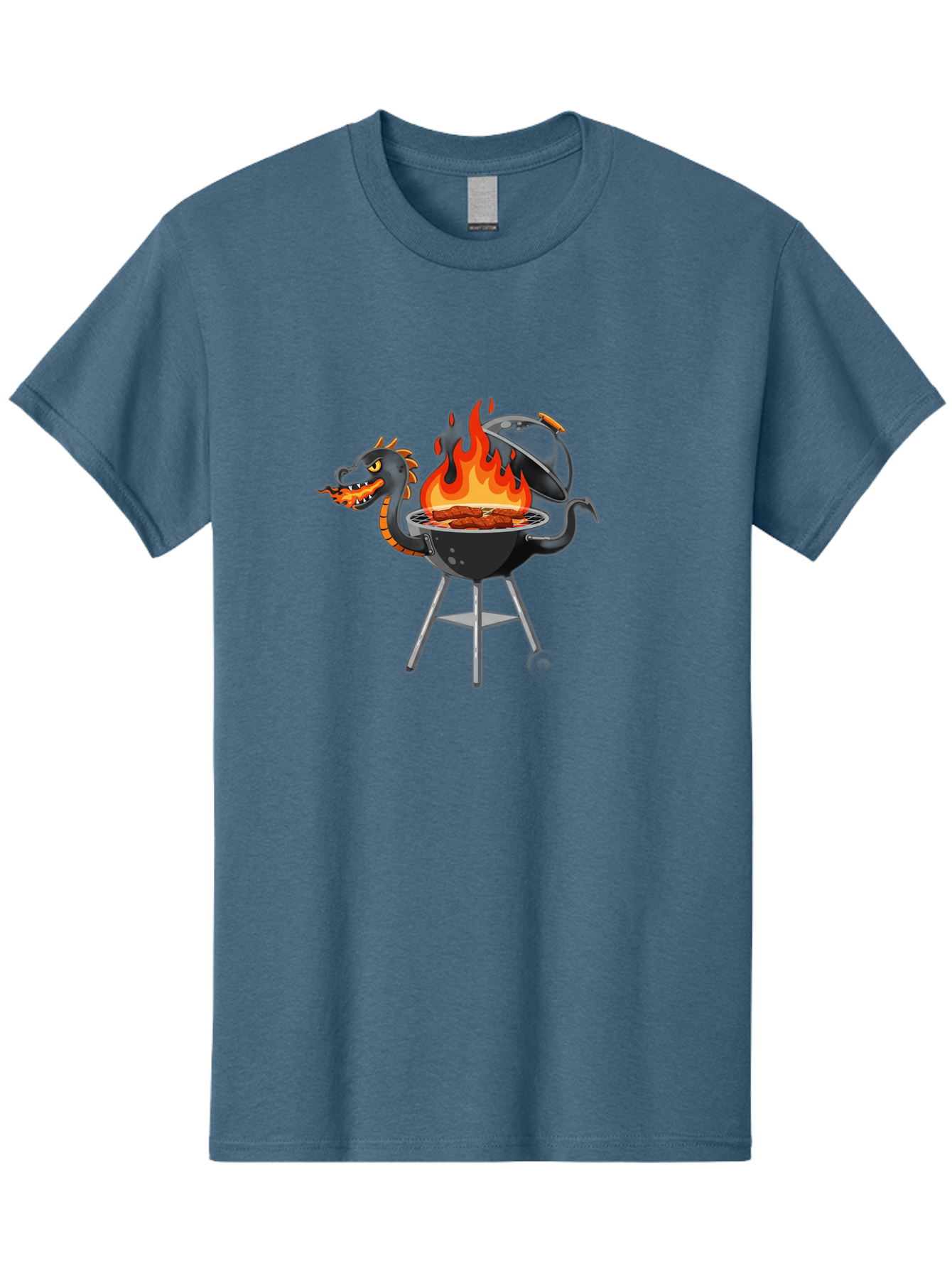 Dragon-Bbq-Grill Men'S Graphic Tee, 100% Cotton, Comfortable Casual Summer Wear, Machine Washable, Barbecue Grill, Dragon Cooking Meat, Fantasy Creature, Grilled Meat, Mythical Beast, Outdoor Cooking, Vibrant Flames, Cartoon Style, Bab884