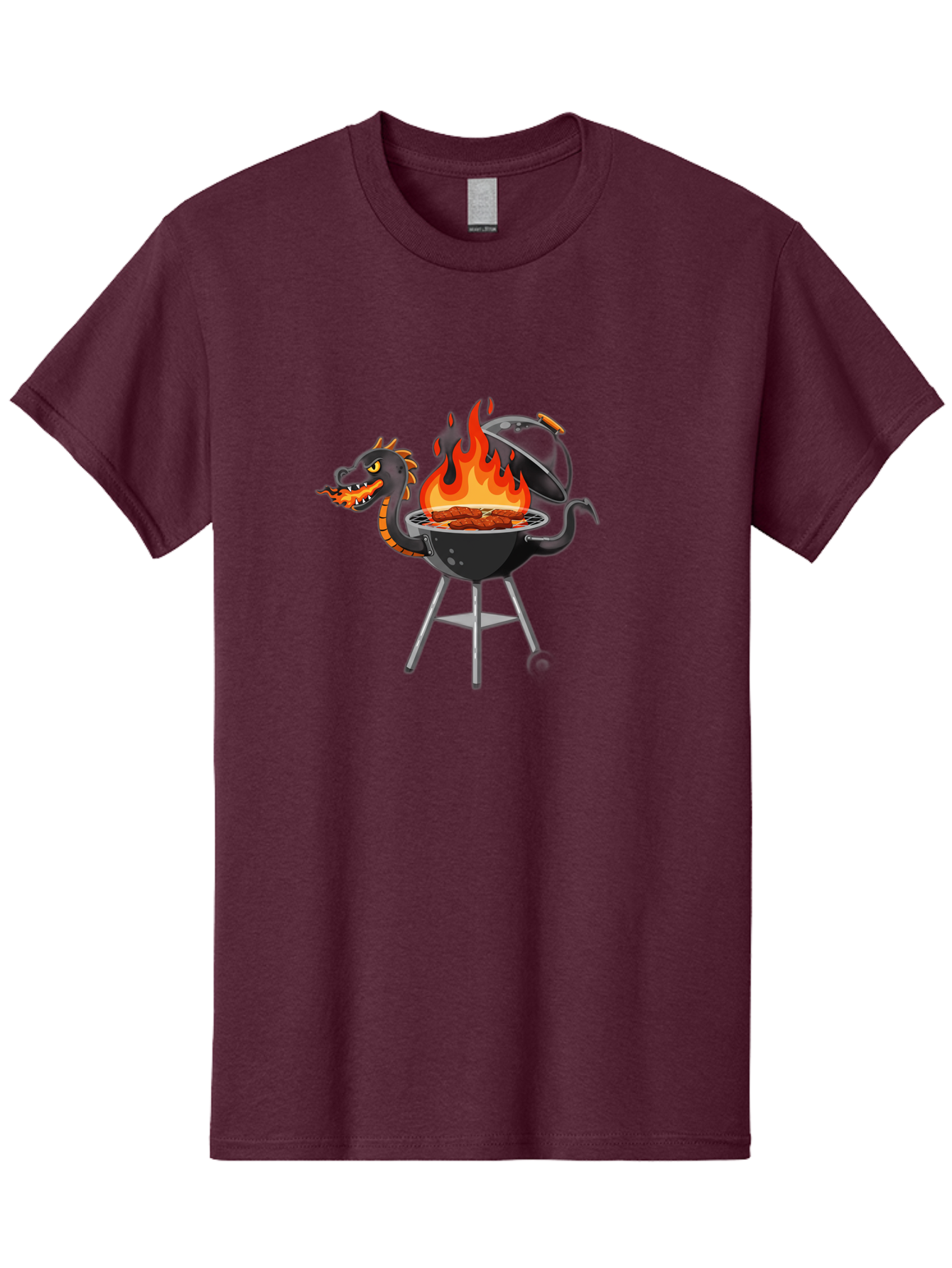 Dragon-Bbq-Grill Men'S Graphic Tee, 100% Cotton, Comfortable Casual Summer Wear, Machine Washable, Barbecue Grill, Dragon Cooking Meat, Fantasy Creature, Grilled Meat, Mythical Beast, Outdoor Cooking, Vibrant Flames, Cartoon Style, Bab884