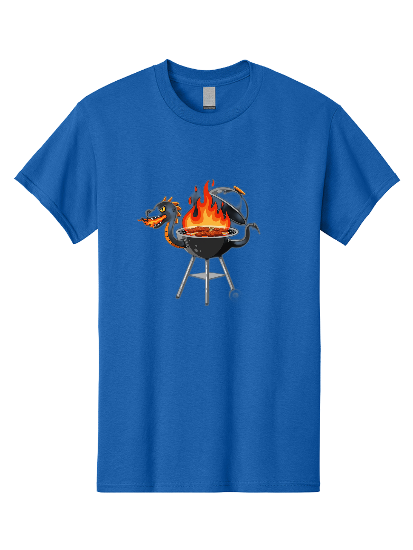 Dragon-Bbq-Grill Men'S Graphic Tee, 100% Cotton, Comfortable Casual Summer Wear, Machine Washable, Barbecue Grill, Dragon Cooking Meat, Fantasy Creature, Grilled Meat, Mythical Beast, Outdoor Cooking, Vibrant Flames, Cartoon Style, Bab884