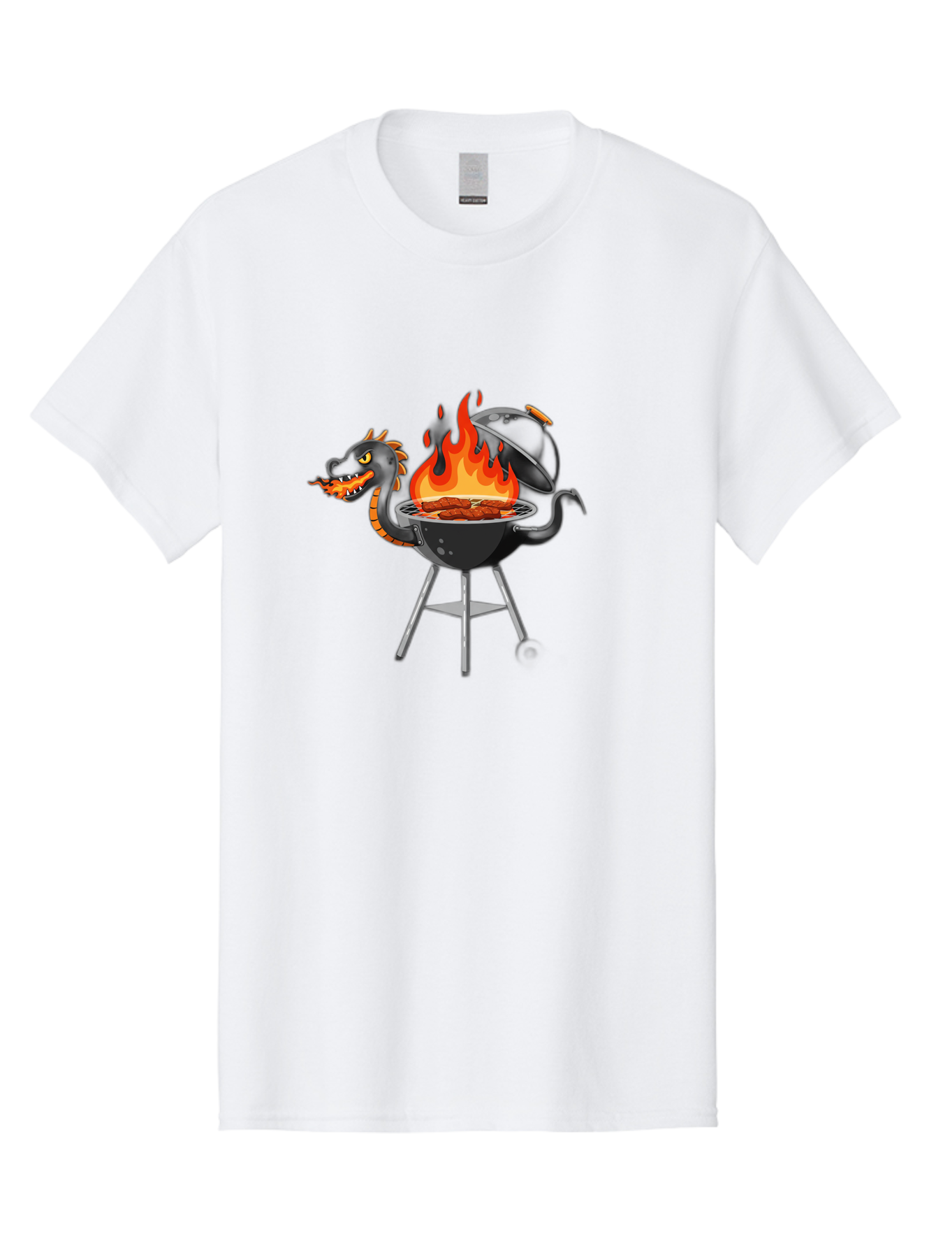 Dragon-Bbq-Grill Men'S Graphic Tee, 100% Cotton, Comfortable Casual Summer Wear, Machine Washable, Barbecue Grill, Dragon Cooking Meat, Fantasy Creature, Grilled Meat, Mythical Beast, Outdoor Cooking, Vibrant Flames, Cartoon Style, Bab884