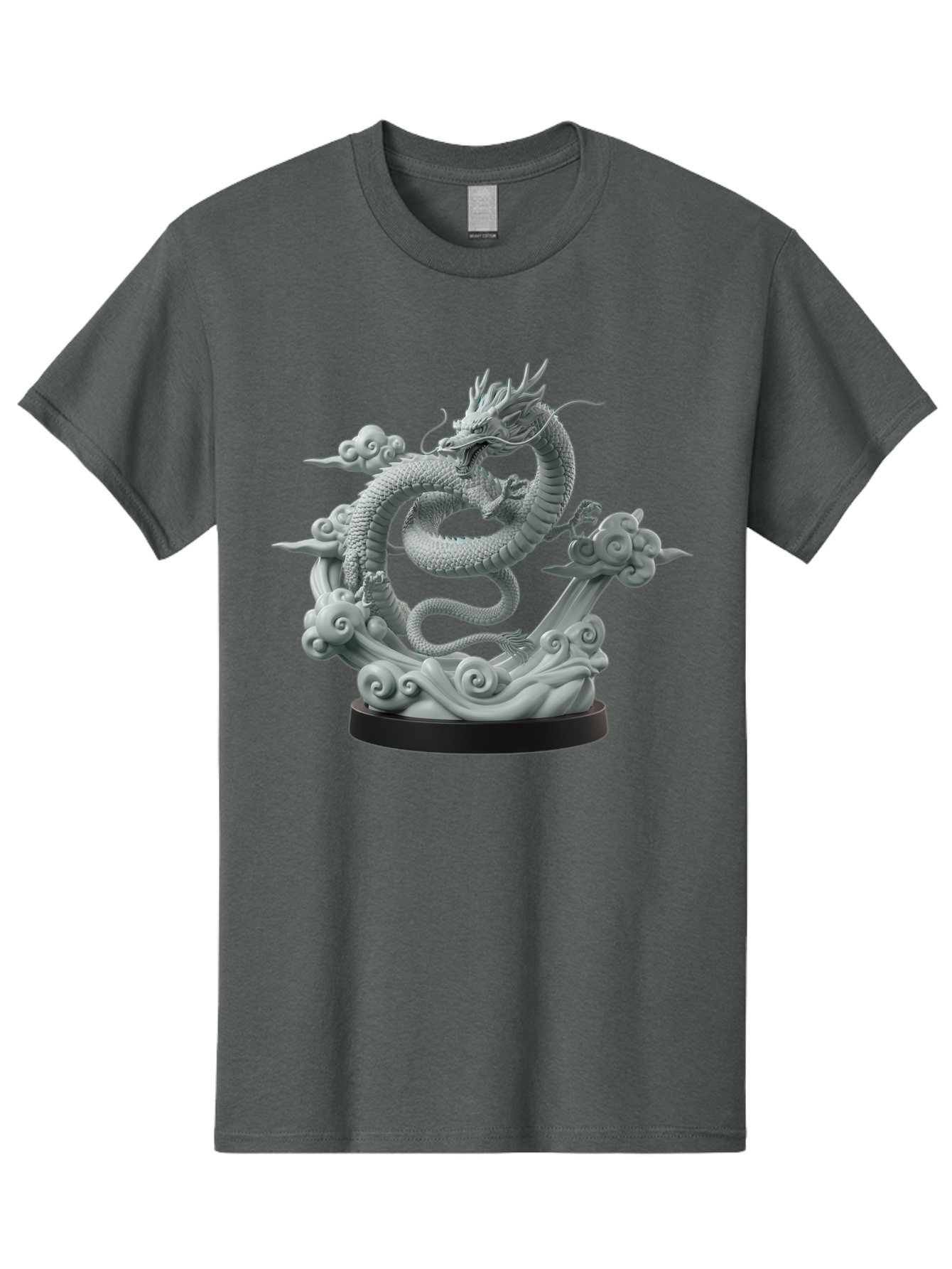 Dragon-Statue Men'S Graphic Tee, 100% Cotton, Comfortable Casual Summer Wear, Machine Washable, Dragon Sculpture, Mythical Creature, Chinese Culture, Figurine, 3D Model, Artistic Design, Symbolic Art, Decorative Figurine, Gray Stone Texture, Bab886