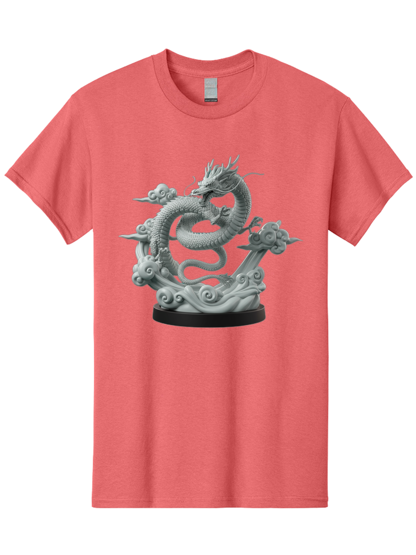 Dragon-Statue Men'S Graphic Tee, 100% Cotton, Comfortable Casual Summer Wear, Machine Washable, Dragon Sculpture, Mythical Creature, Chinese Culture, Figurine, 3D Model, Artistic Design, Symbolic Art, Decorative Figurine, Gray Stone Texture, Bab886