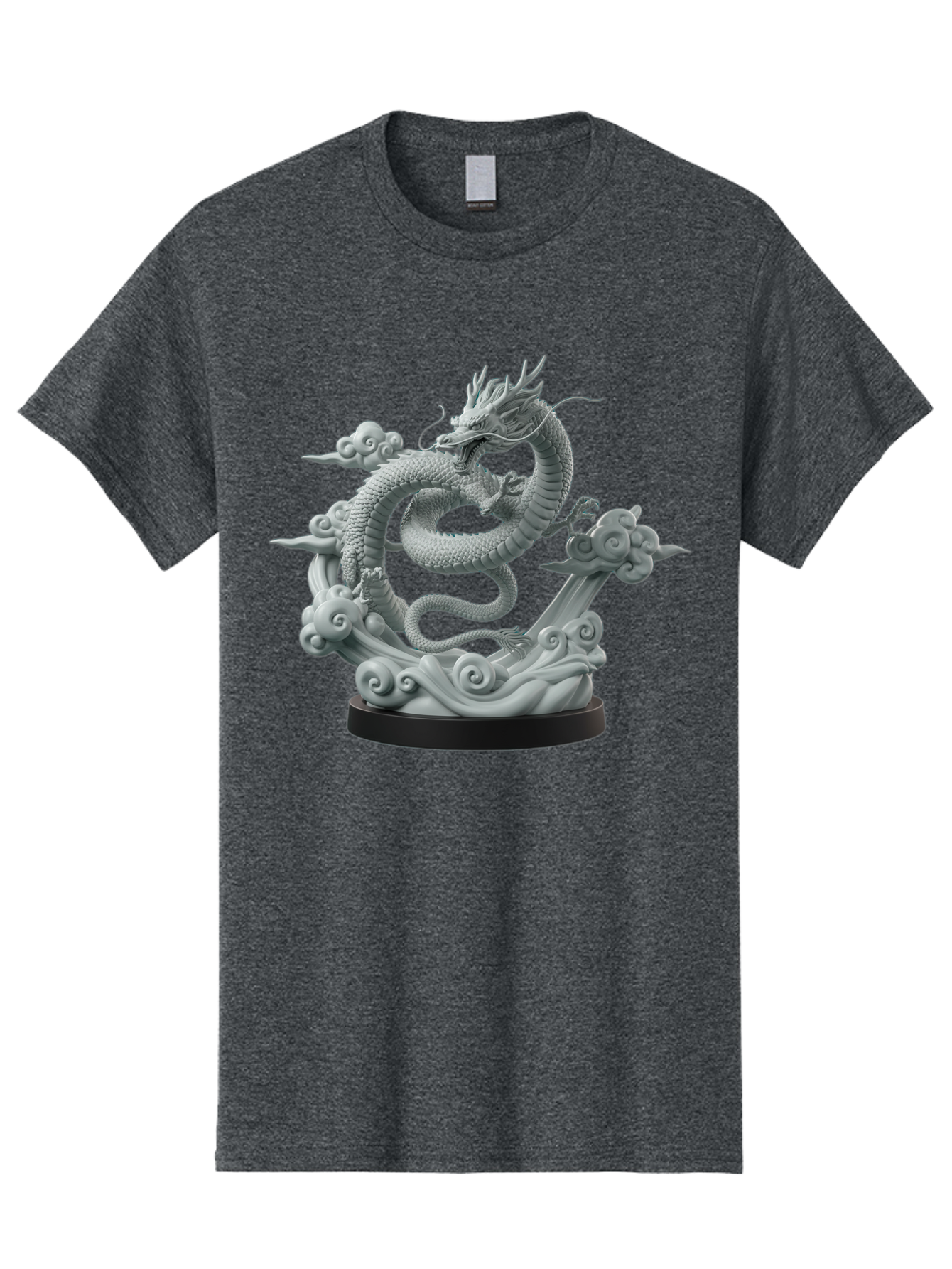 Dragon-Statue Men'S Graphic Tee, 100% Cotton, Comfortable Casual Summer Wear, Machine Washable, Dragon Sculpture, Mythical Creature, Chinese Culture, Figurine, 3D Model, Artistic Design, Symbolic Art, Decorative Figurine, Gray Stone Texture, Bab886