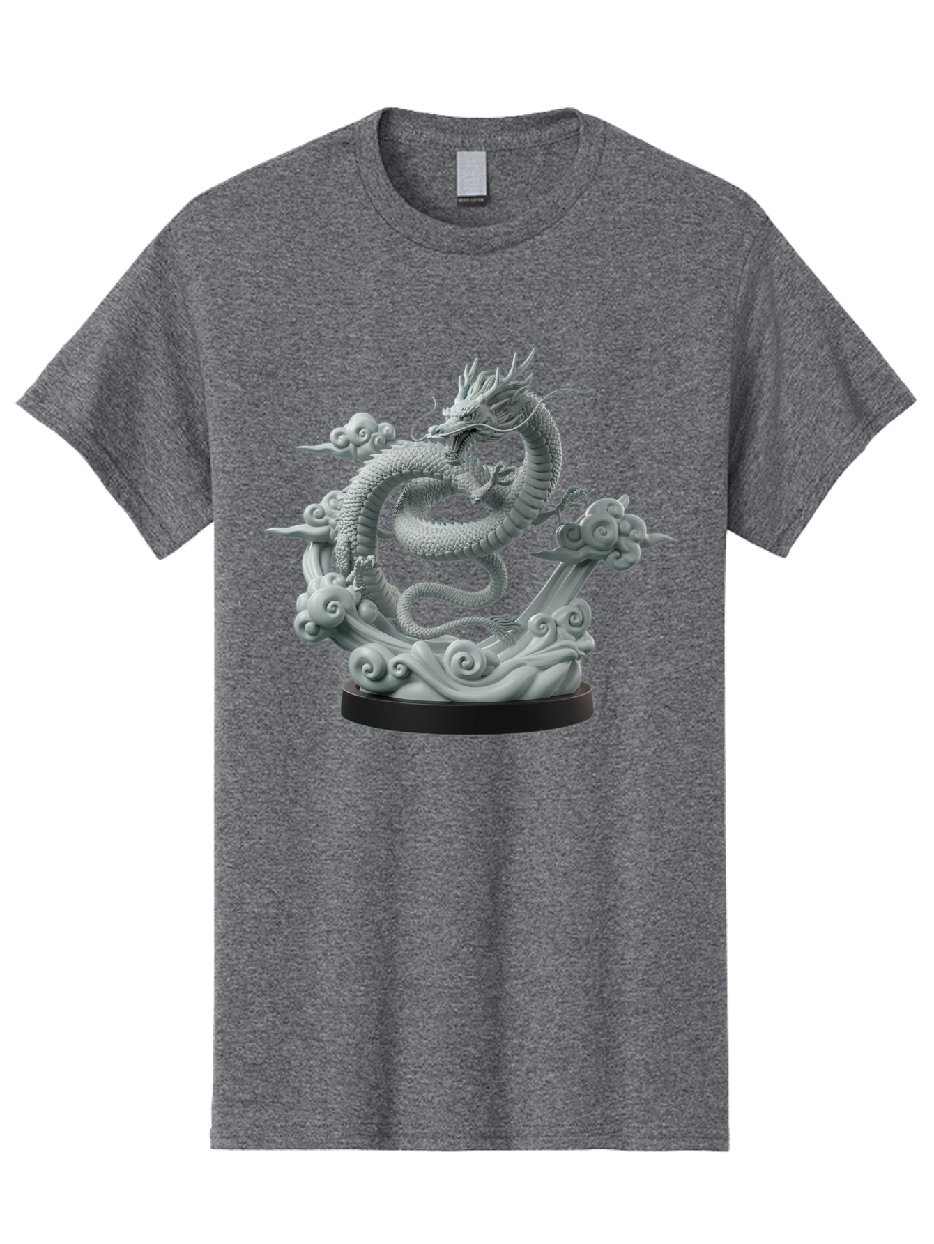 Dragon-Statue Men'S Graphic Tee, 100% Cotton, Comfortable Casual Summer Wear, Machine Washable, Dragon Sculpture, Mythical Creature, Chinese Culture, Figurine, 3D Model, Artistic Design, Symbolic Art, Decorative Figurine, Gray Stone Texture, Bab886