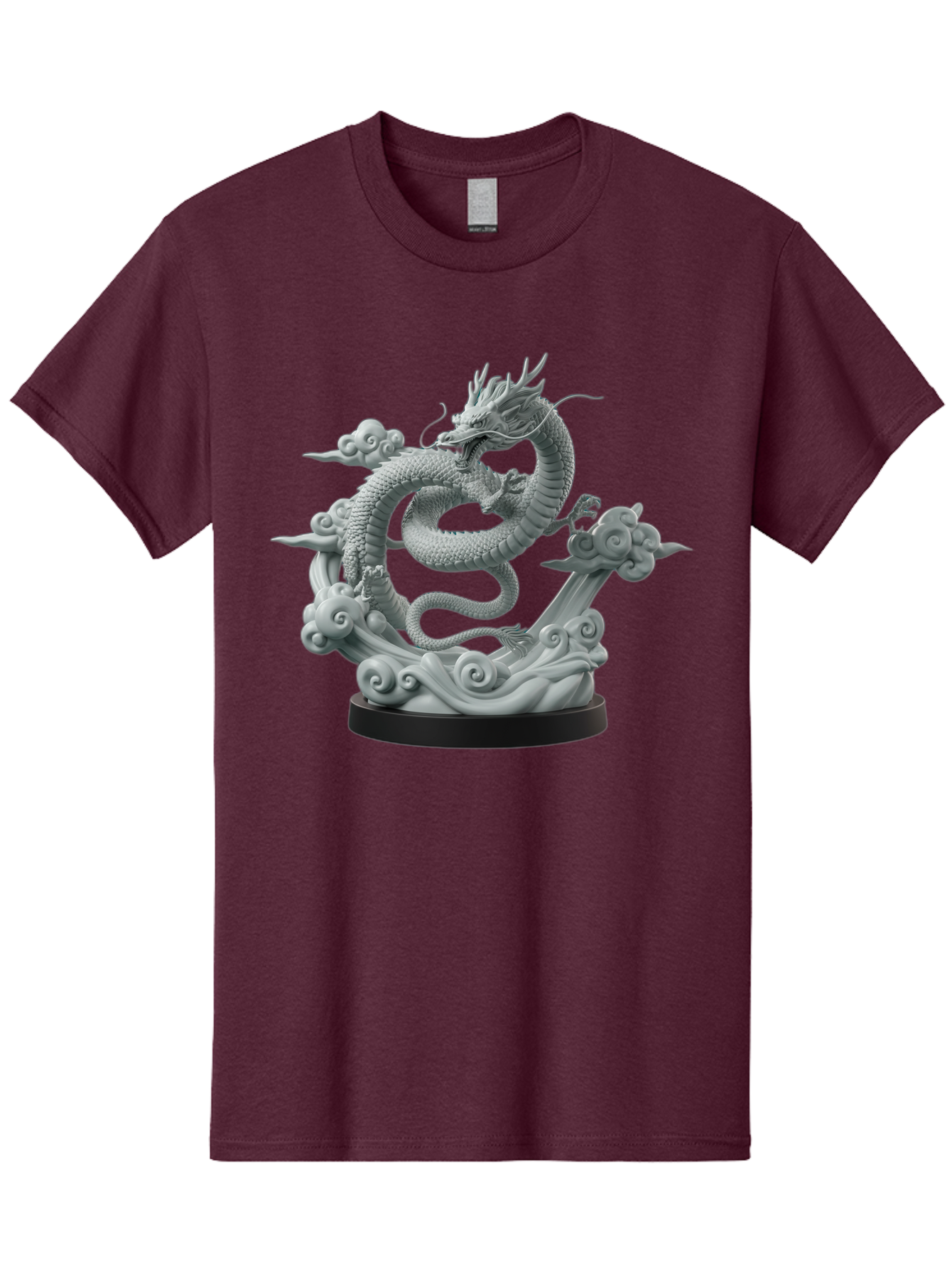Dragon-Statue Men'S Graphic Tee, 100% Cotton, Comfortable Casual Summer Wear, Machine Washable, Dragon Sculpture, Mythical Creature, Chinese Culture, Figurine, 3D Model, Artistic Design, Symbolic Art, Decorative Figurine, Gray Stone Texture, Bab886