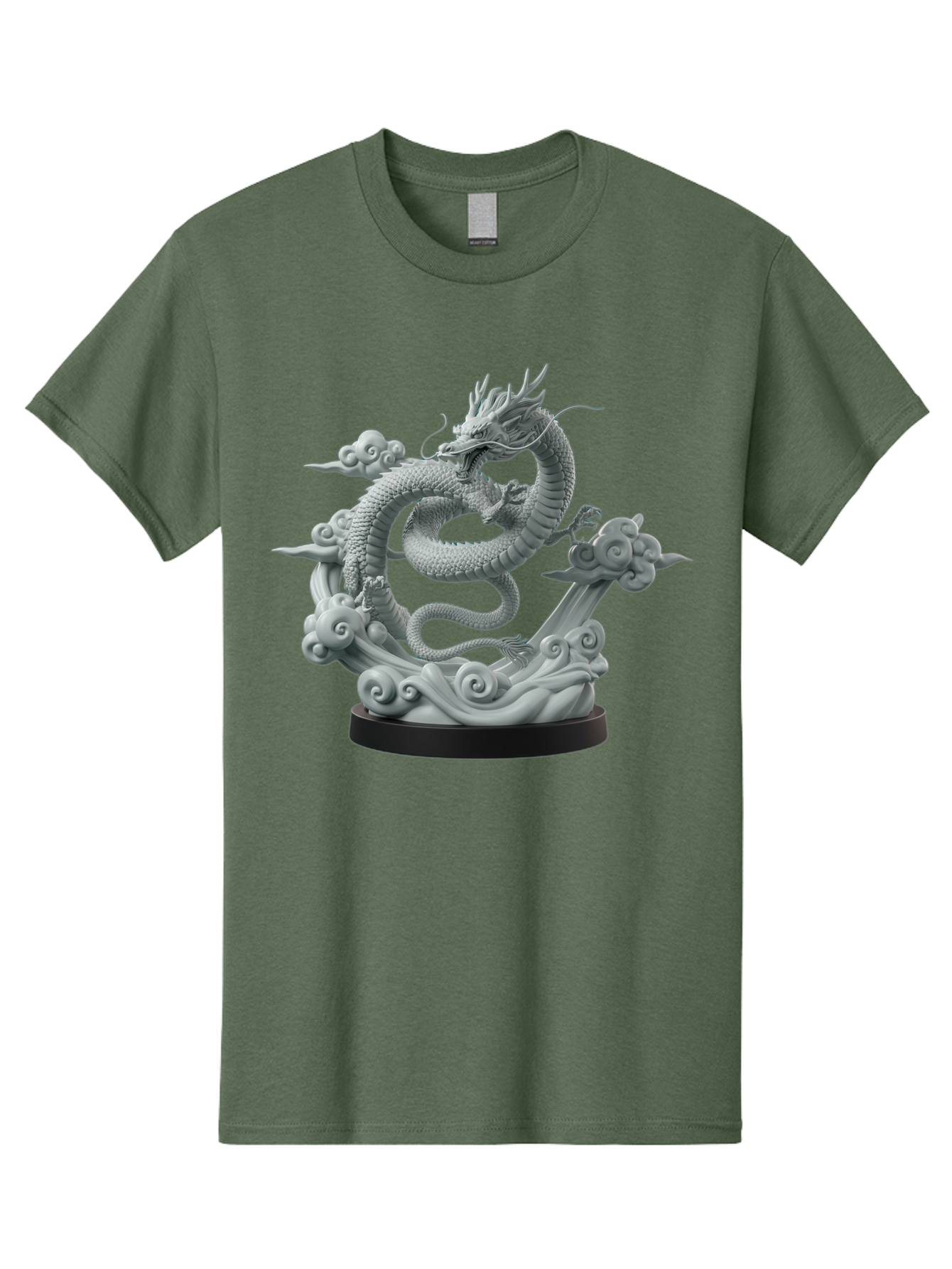 Dragon-Statue Men'S Graphic Tee, 100% Cotton, Comfortable Casual Summer Wear, Machine Washable, Dragon Sculpture, Mythical Creature, Chinese Culture, Figurine, 3D Model, Artistic Design, Symbolic Art, Decorative Figurine, Gray Stone Texture, Bab886