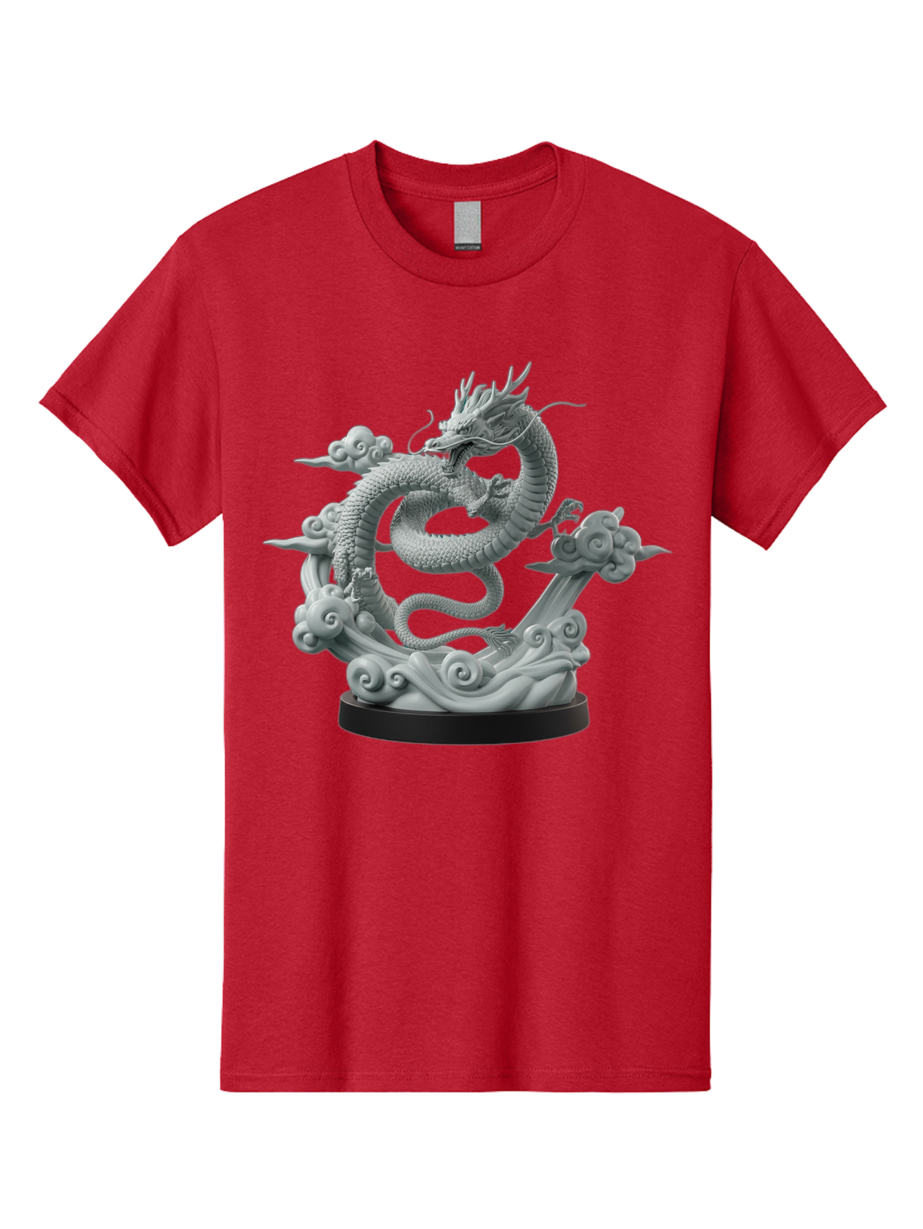 Dragon-Statue Men'S Graphic Tee, 100% Cotton, Comfortable Casual Summer Wear, Machine Washable, Dragon Sculpture, Mythical Creature, Chinese Culture, Figurine, 3D Model, Artistic Design, Symbolic Art, Decorative Figurine, Gray Stone Texture, Bab886