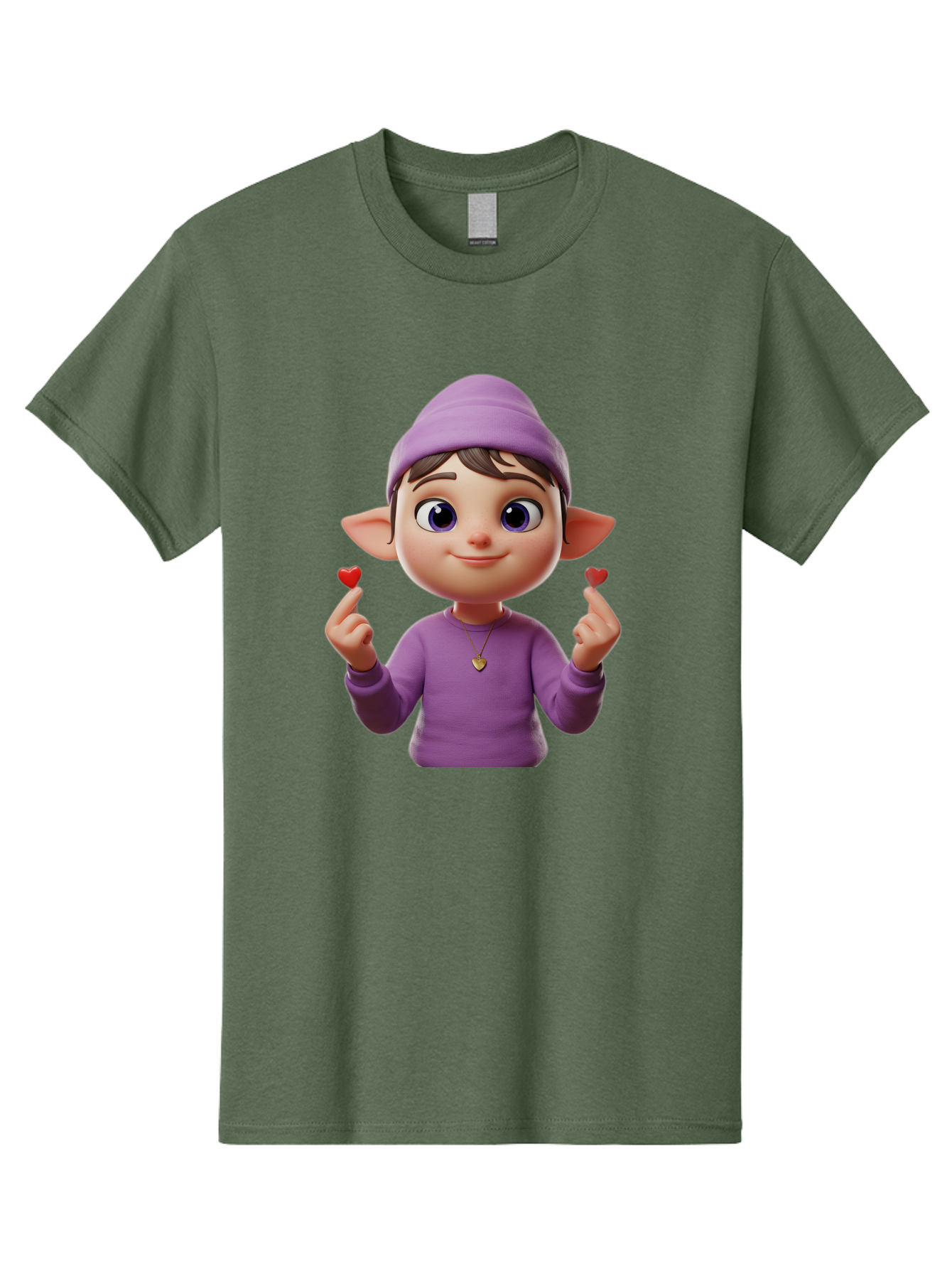 Elf-Boy Men'S Graphic Tee, 100% Cotton, Comfortable Casual Summer Wear, Machine Washable, Cartoon Elf, Fantasy Character, Purple Clothing, Heart-Shaped Objects, Cute Expression, 3D Illustration, Whimsical Design, Playful Atmosphere, Bab888