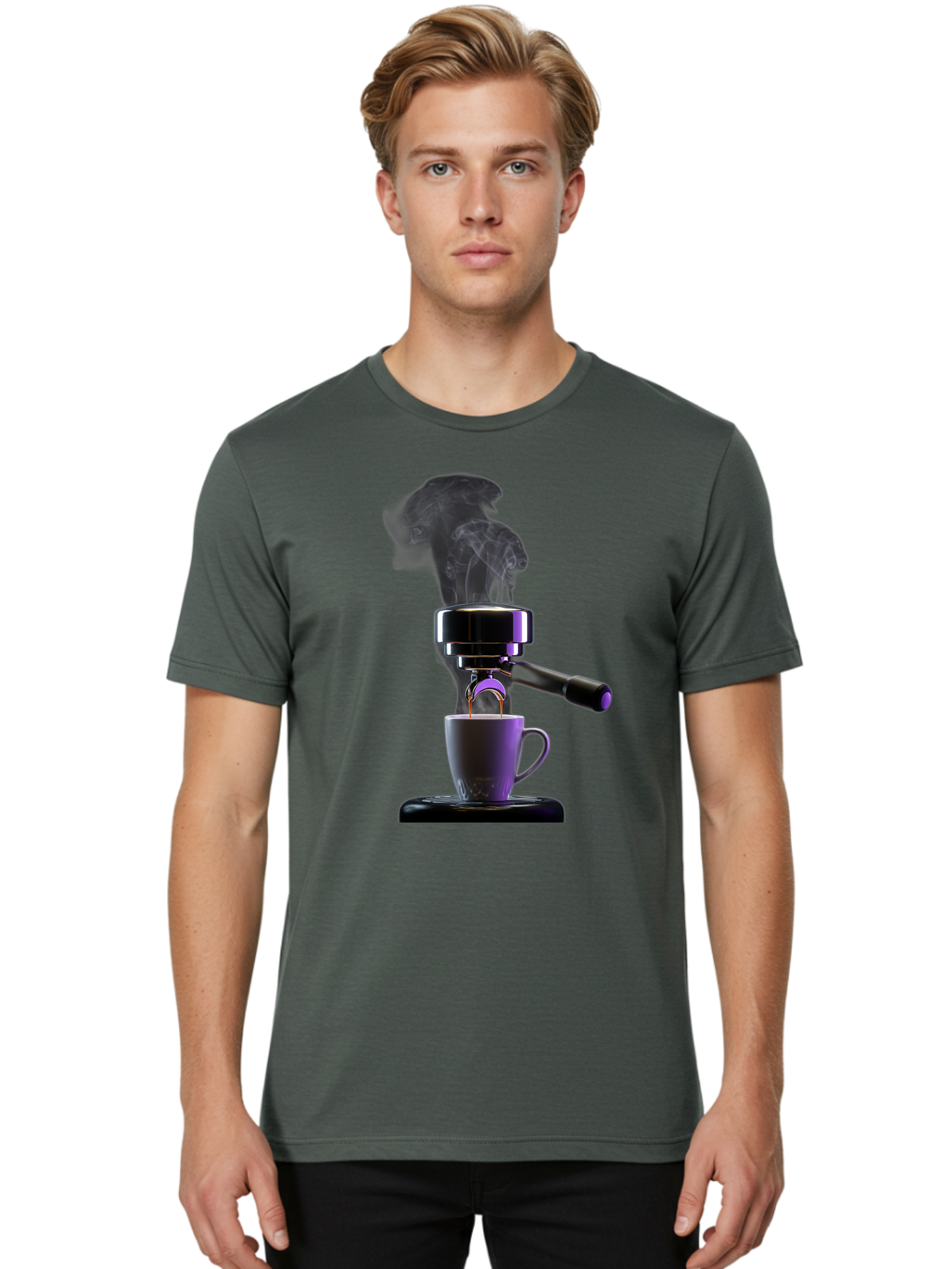 Espresso-Machine Men'S Graphic Tee, 100% Cotton, Comfortable Casual Summer Wear, Machine Washable, Espresso Machine, Coffee Cup, Steam Rising, Coffee Brewing, Black Coffee, Cafe Culture, Coffee Art, Morning Coffee, Espresso Shot, Coffee Time Bab890