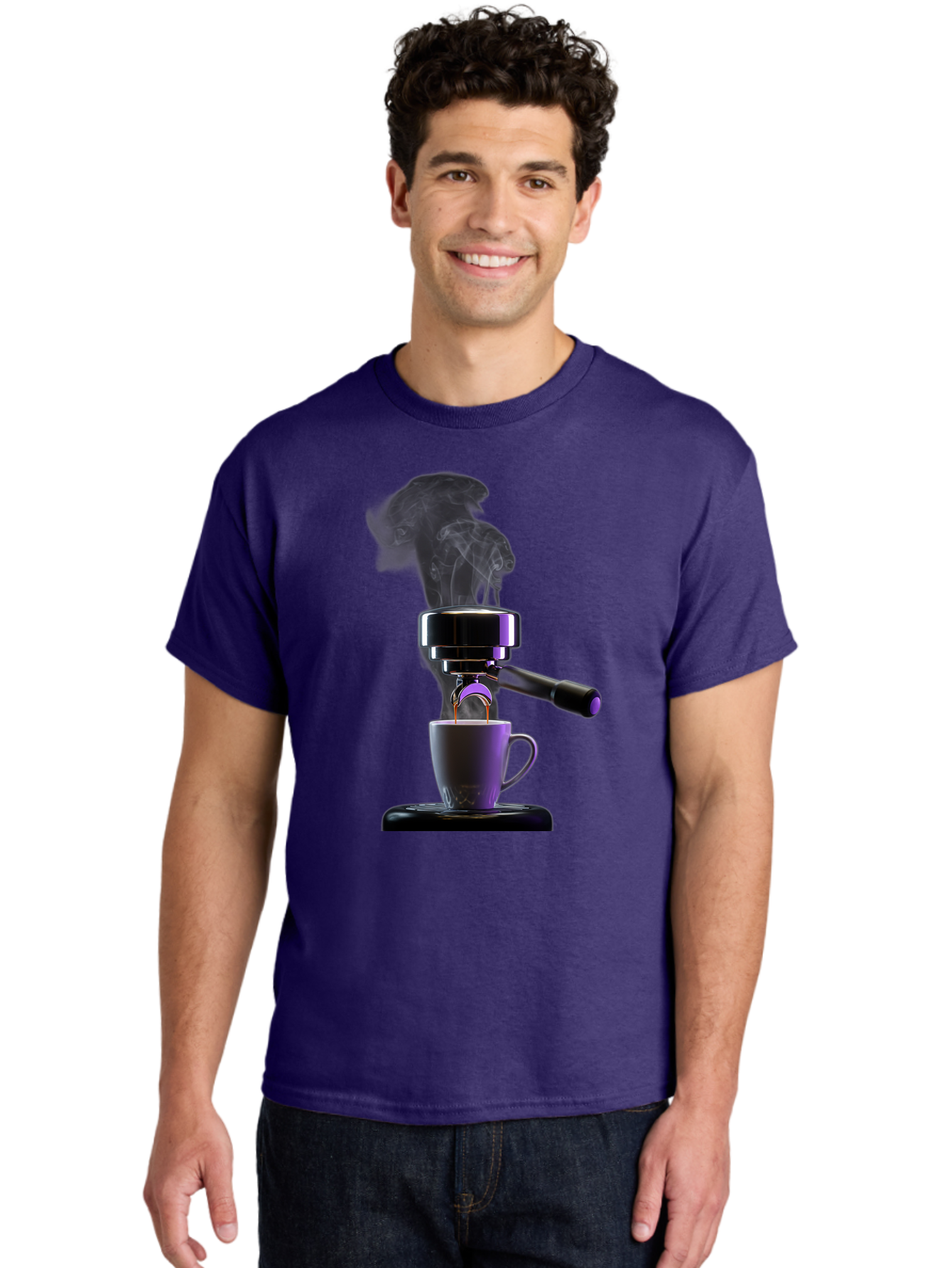 Espresso-Machine Men'S Graphic Tee, 100% Cotton, Comfortable Casual Summer Wear, Machine Washable, Espresso Machine, Coffee Cup, Steam Rising, Coffee Brewing, Black Coffee, Cafe Culture, Coffee Art, Morning Coffee, Espresso Shot, Coffee Time Bab890