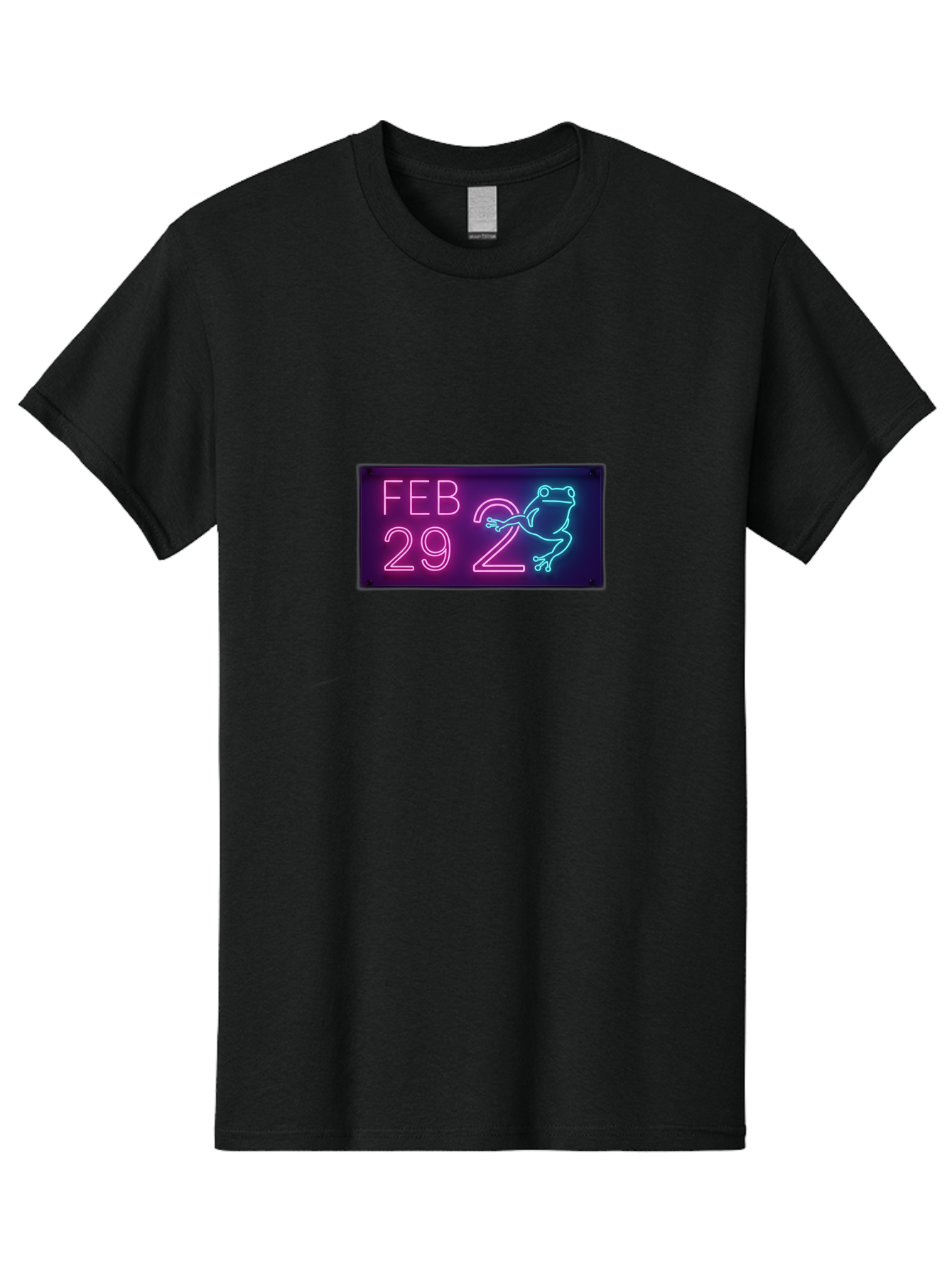 Feb-29-2 Men'S Graphic Tee, 100% Cotton, Comfortable Casual Summer Wear, Machine Washable, Leap Day, February 29, Neon Sign, Pink And Blue Neon, Frog Illustration, Unique Date, Quirky Design, Purple Background Bab897