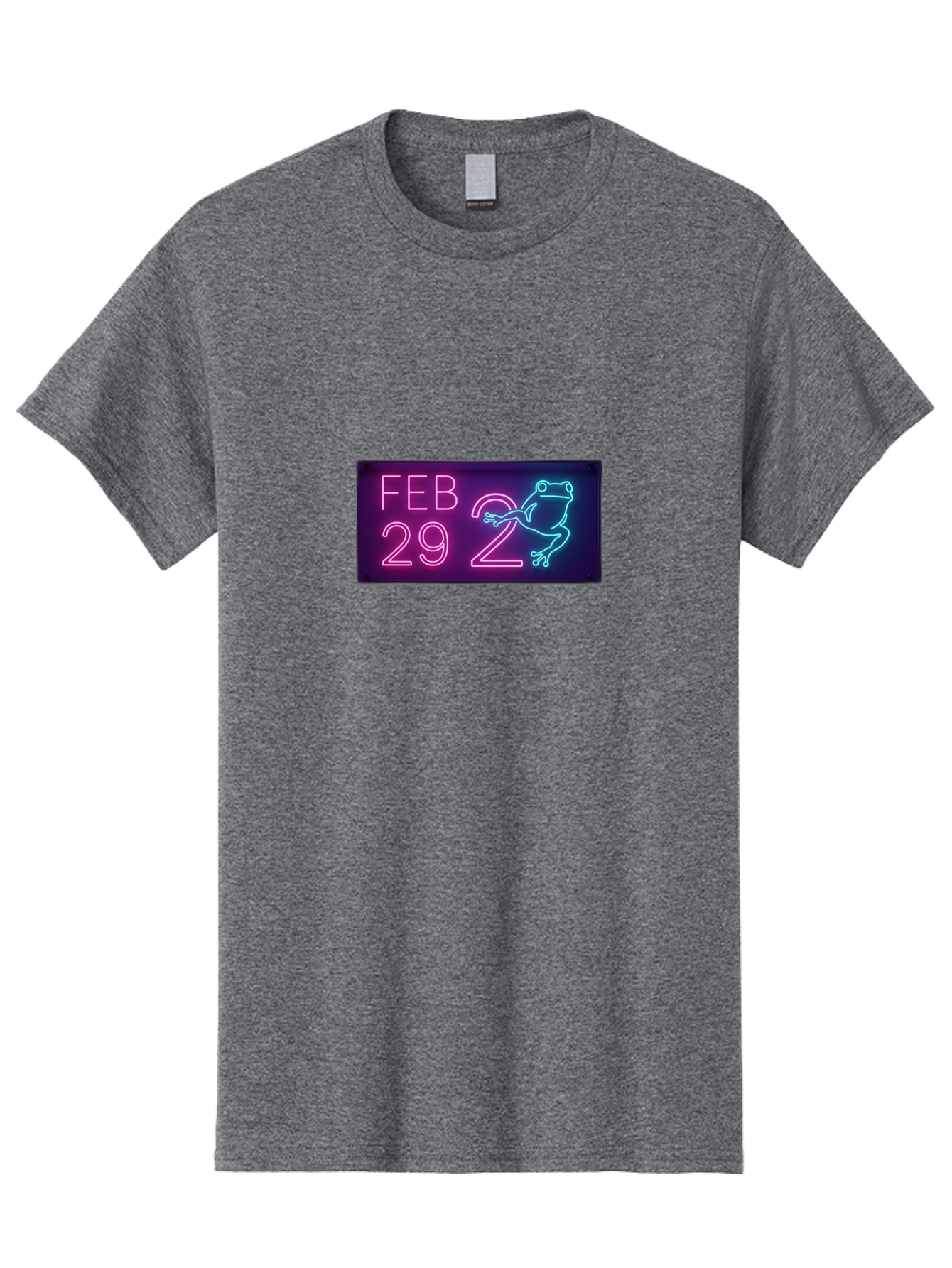 Feb-29-2 Men'S Graphic Tee, 100% Cotton, Comfortable Casual Summer Wear, Machine Washable, Leap Day, February 29, Neon Sign, Pink And Blue Neon, Frog Illustration, Unique Date, Quirky Design, Purple Background Bab897
