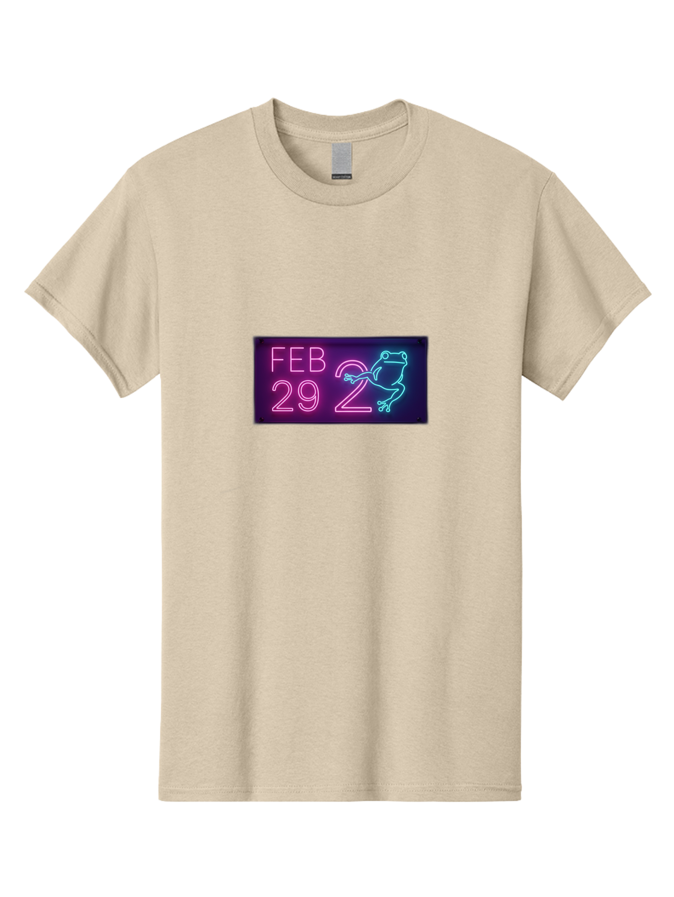 Feb-29-2 Men'S Graphic Tee, 100% Cotton, Comfortable Casual Summer Wear, Machine Washable, Leap Day, February 29, Neon Sign, Pink And Blue Neon, Frog Illustration, Unique Date, Quirky Design, Purple Background Bab897