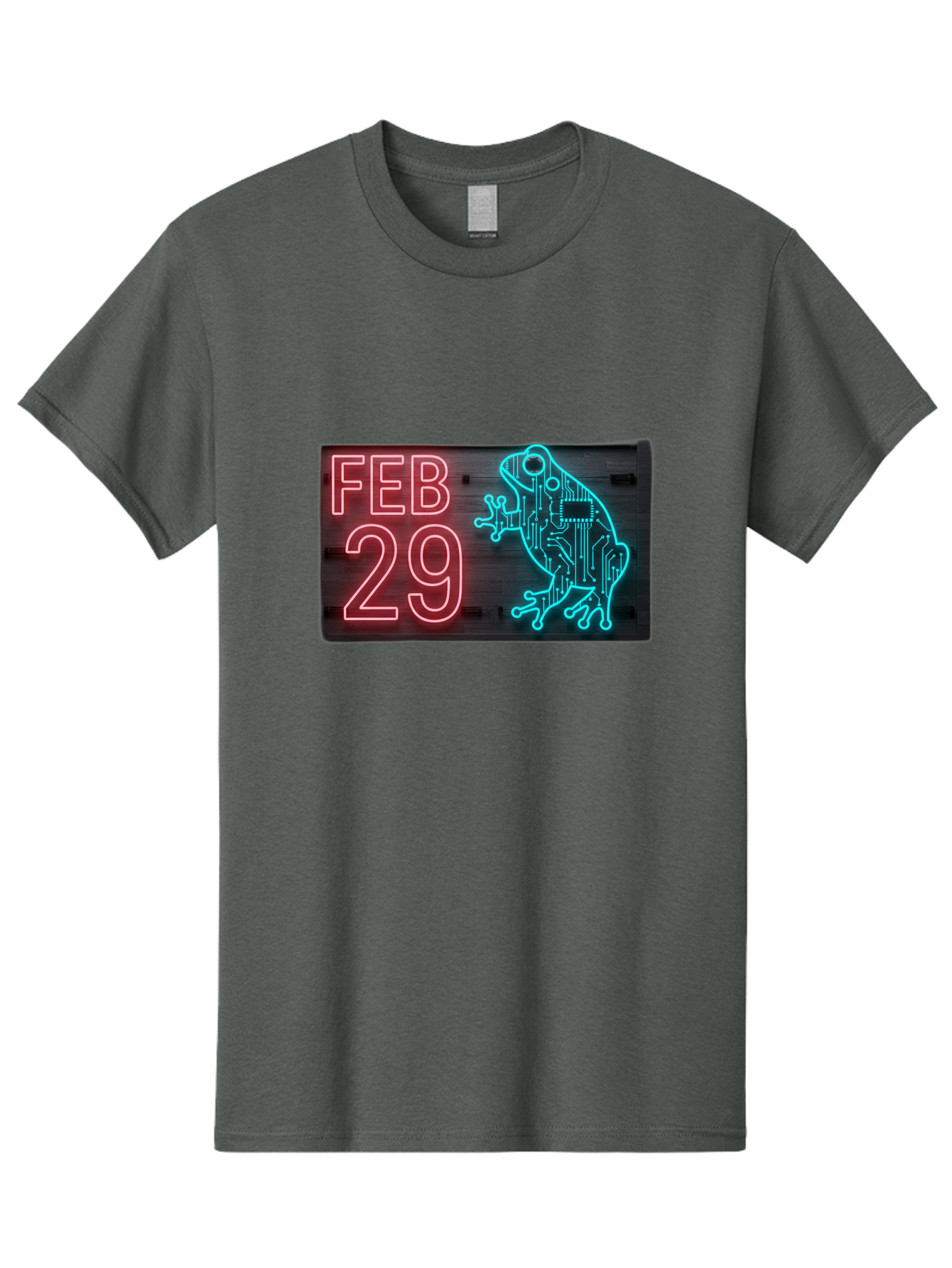Feb-29-3 Men'S Graphic Tee, 100% Cotton, Comfortable Casual Summer Wear, Machine Washable, Neon Sign, Cyberpunk Frog, Futuristic Design, February 29, Robotic Amphibian, Tech-Inspired Art, Futuristic Creature, Circuit Frog, Glowing Neon, Bab898