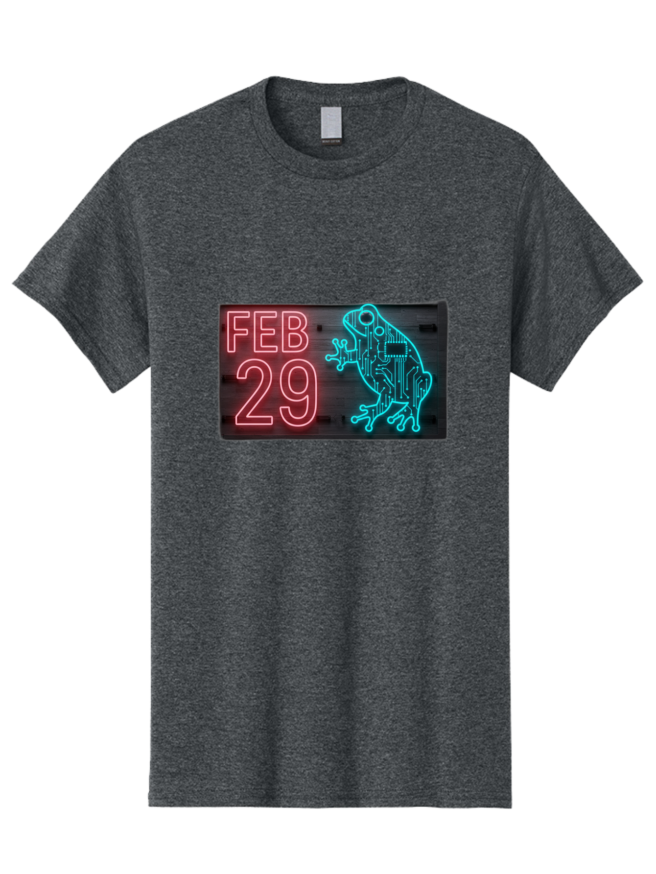 Feb-29-3 Men'S Graphic Tee, 100% Cotton, Comfortable Casual Summer Wear, Machine Washable, Neon Sign, Cyberpunk Frog, Futuristic Design, February 29, Robotic Amphibian, Tech-Inspired Art, Futuristic Creature, Circuit Frog, Glowing Neon, Bab898