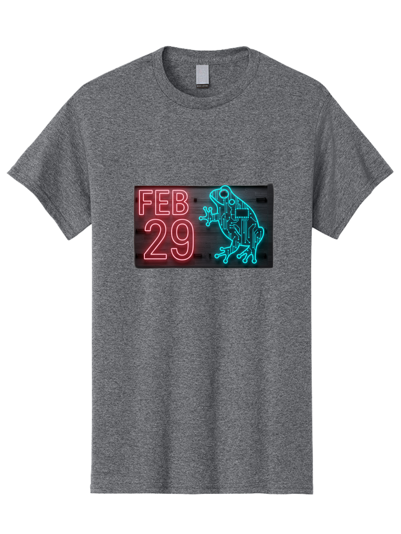 Feb-29-3 Men'S Graphic Tee, 100% Cotton, Comfortable Casual Summer Wear, Machine Washable, Neon Sign, Cyberpunk Frog, Futuristic Design, February 29, Robotic Amphibian, Tech-Inspired Art, Futuristic Creature, Circuit Frog, Glowing Neon, Bab898