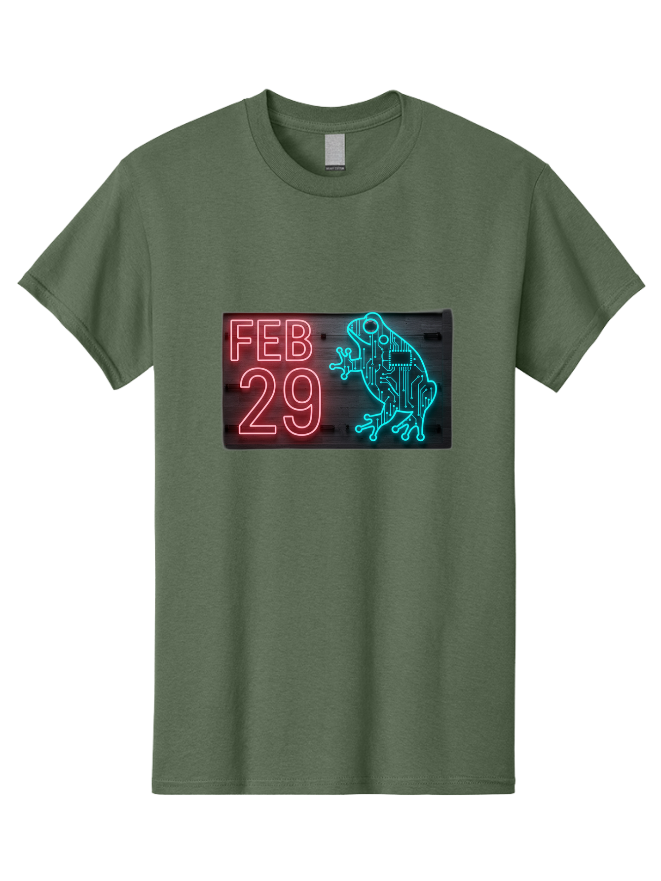 Feb-29-3 Men'S Graphic Tee, 100% Cotton, Comfortable Casual Summer Wear, Machine Washable, Neon Sign, Cyberpunk Frog, Futuristic Design, February 29, Robotic Amphibian, Tech-Inspired Art, Futuristic Creature, Circuit Frog, Glowing Neon, Bab898