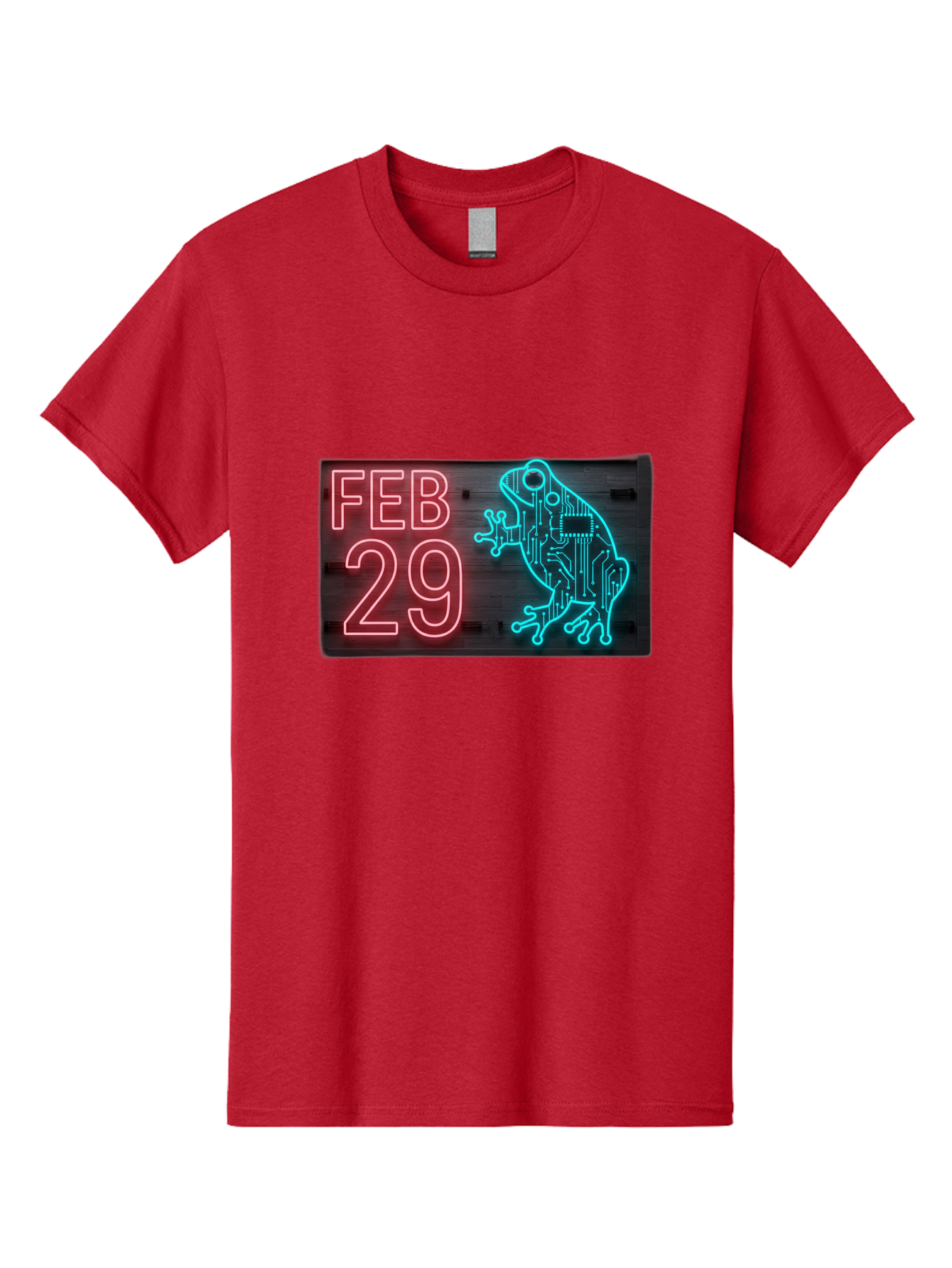 Feb-29-3 Men'S Graphic Tee, 100% Cotton, Comfortable Casual Summer Wear, Machine Washable, Neon Sign, Cyberpunk Frog, Futuristic Design, February 29, Robotic Amphibian, Tech-Inspired Art, Futuristic Creature, Circuit Frog, Glowing Neon, Bab898