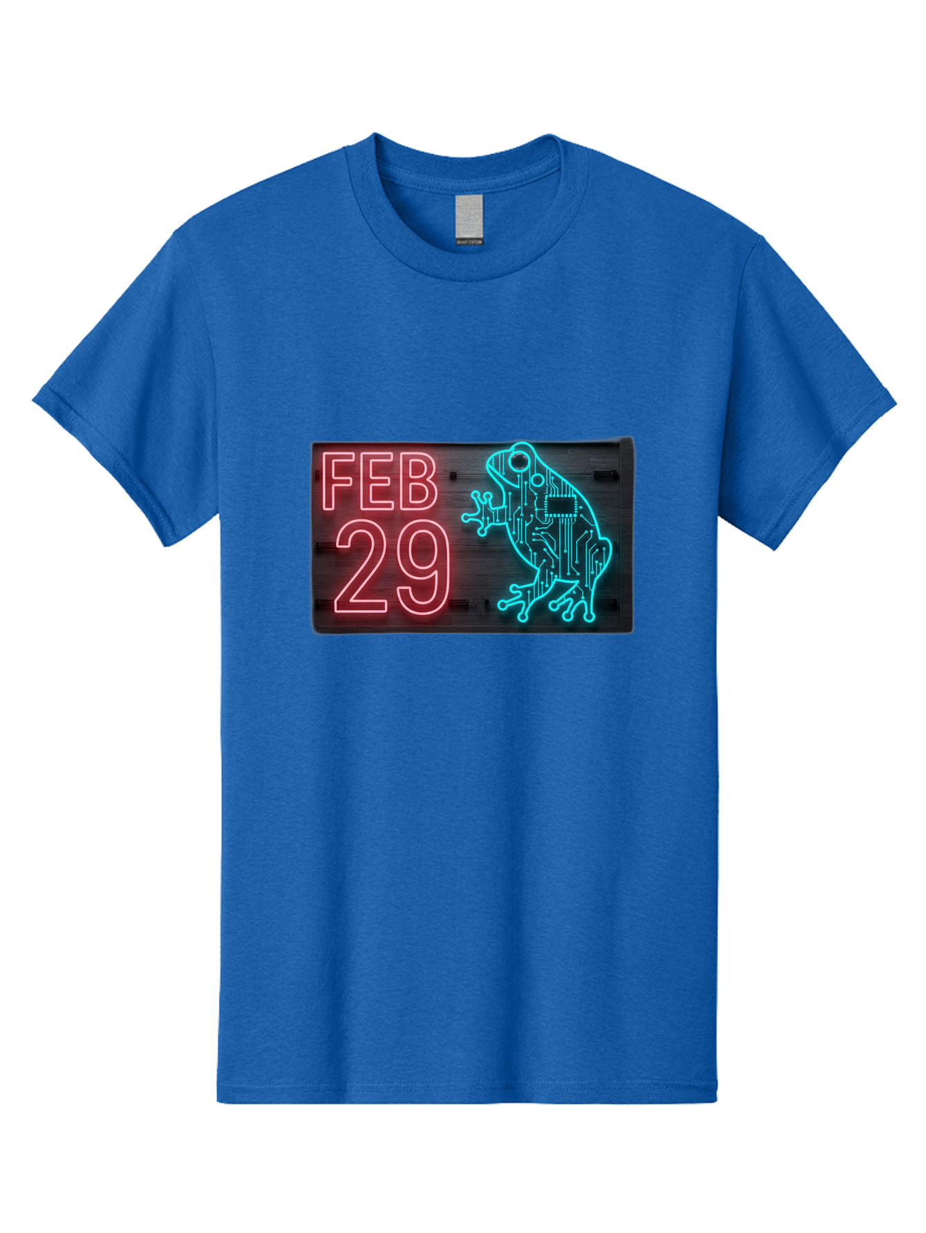Feb-29-3 Men'S Graphic Tee, 100% Cotton, Comfortable Casual Summer Wear, Machine Washable, Neon Sign, Cyberpunk Frog, Futuristic Design, February 29, Robotic Amphibian, Tech-Inspired Art, Futuristic Creature, Circuit Frog, Glowing Neon, Bab898