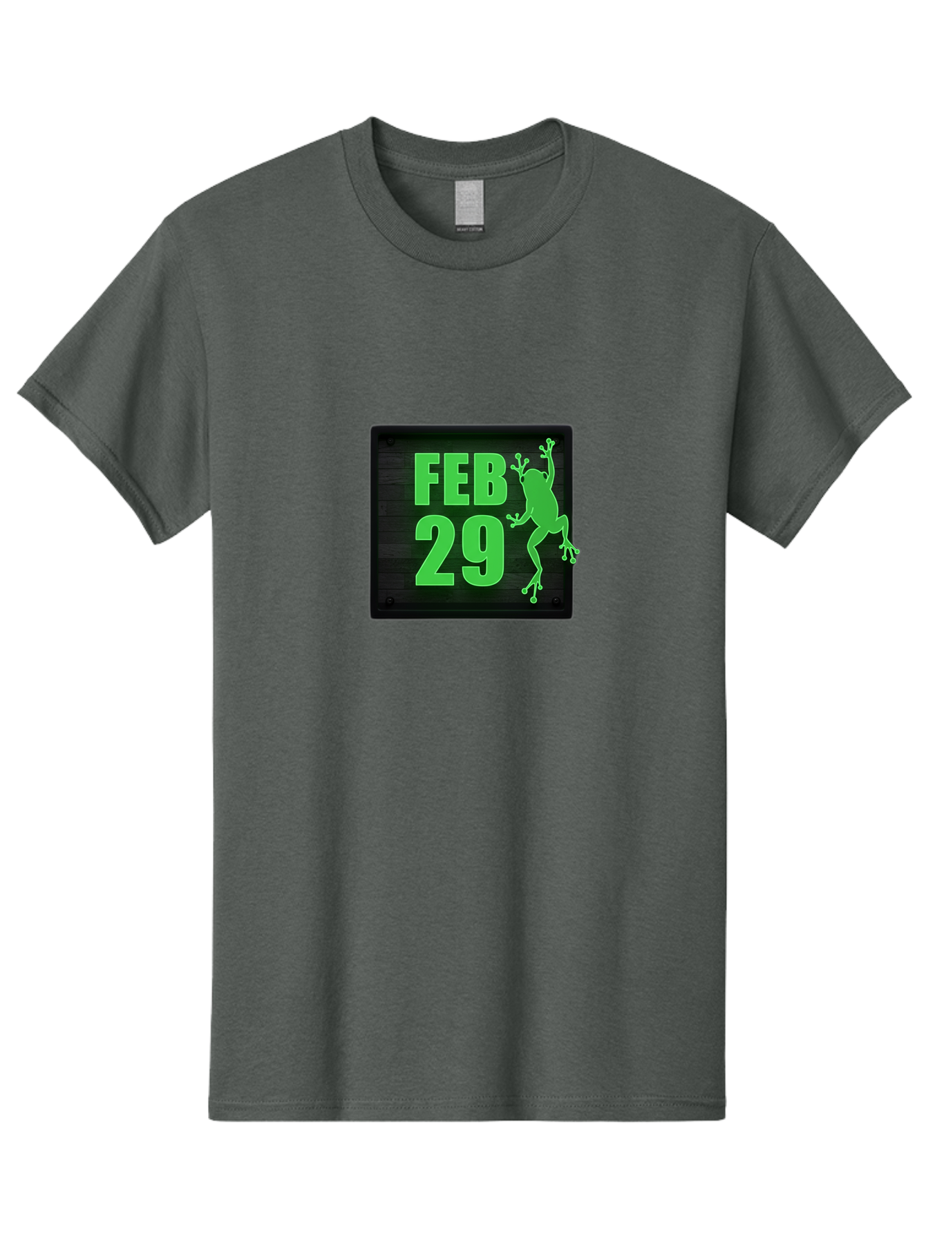 Feb-29 Men'S Graphic Tee, 100% Cotton, Comfortable Casual Summer Wear, Machine Washable, February 29, Leap Day, Frog Silhouette, Green Text, Black Sign, Fun Design, Quirky Graphics, Festive Elements, Unique Calendar Date Bab900