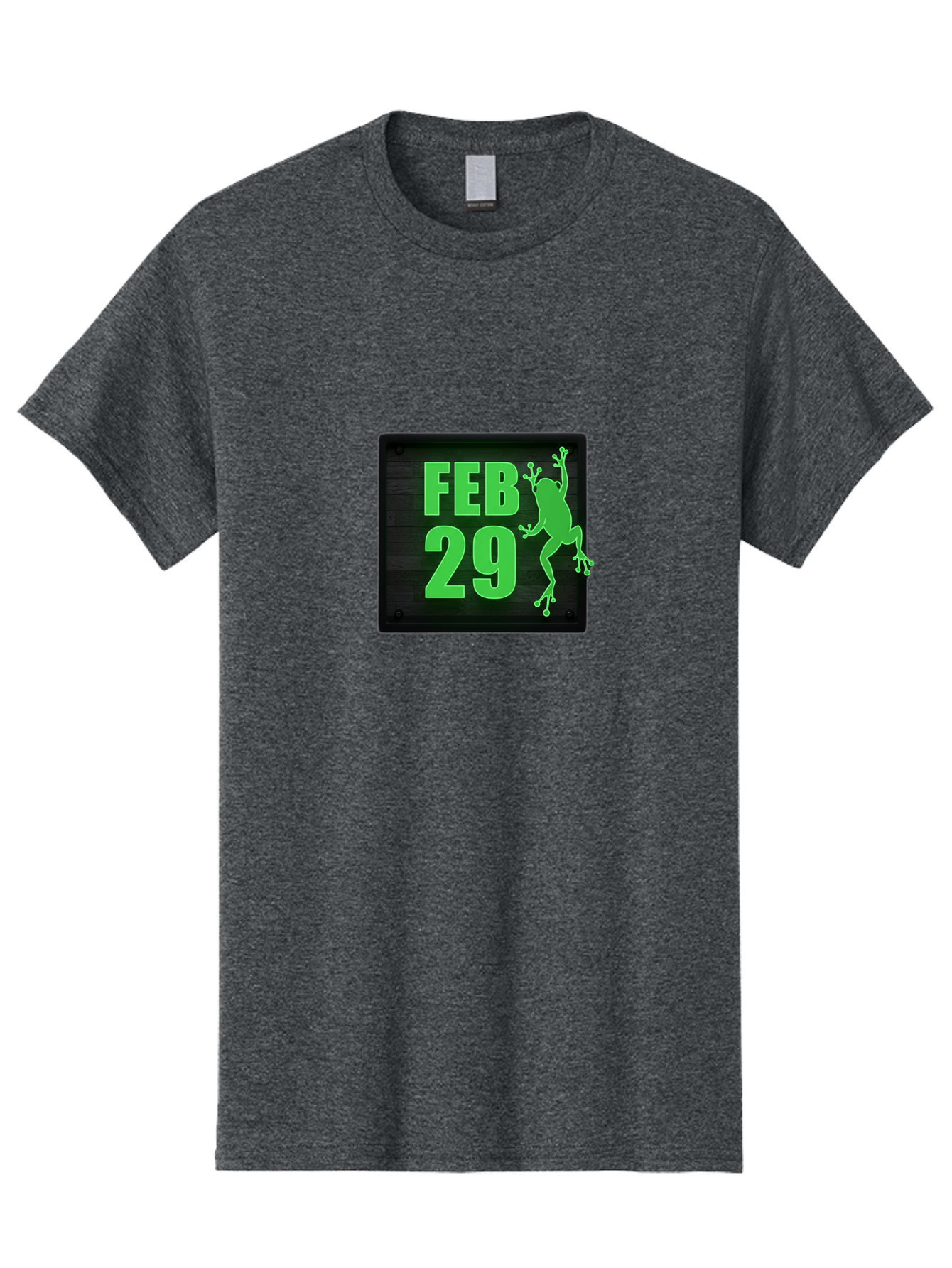Feb-29 Men'S Graphic Tee, 100% Cotton, Comfortable Casual Summer Wear, Machine Washable, February 29, Leap Day, Frog Silhouette, Green Text, Black Sign, Fun Design, Quirky Graphics, Festive Elements, Unique Calendar Date Bab900