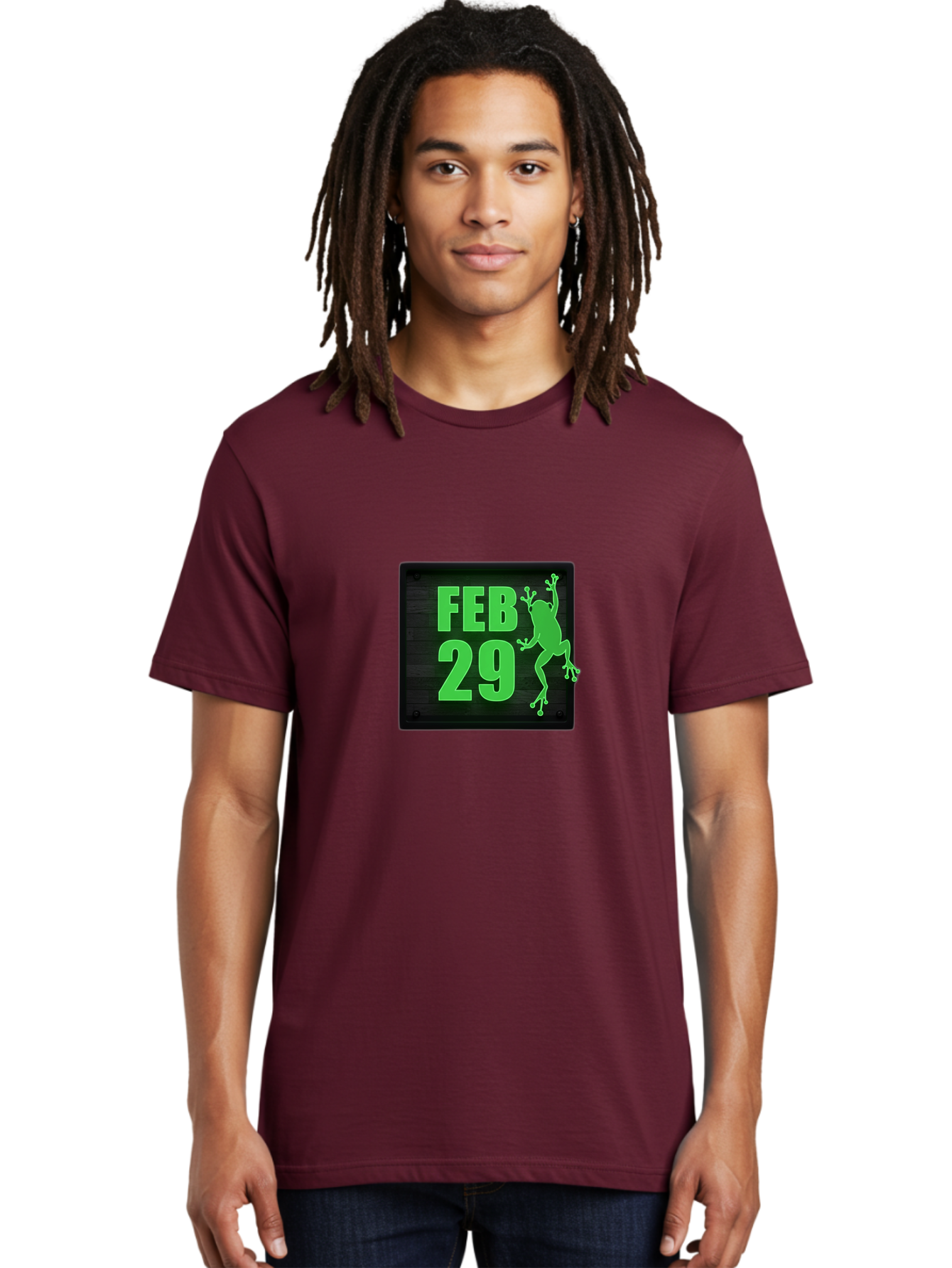 Feb-29 Men'S Graphic Tee, 100% Cotton, Comfortable Casual Summer Wear, Machine Washable, February 29, Leap Day, Frog Silhouette, Green Text, Black Sign, Fun Design, Quirky Graphics, Festive Elements, Unique Calendar Date Bab900