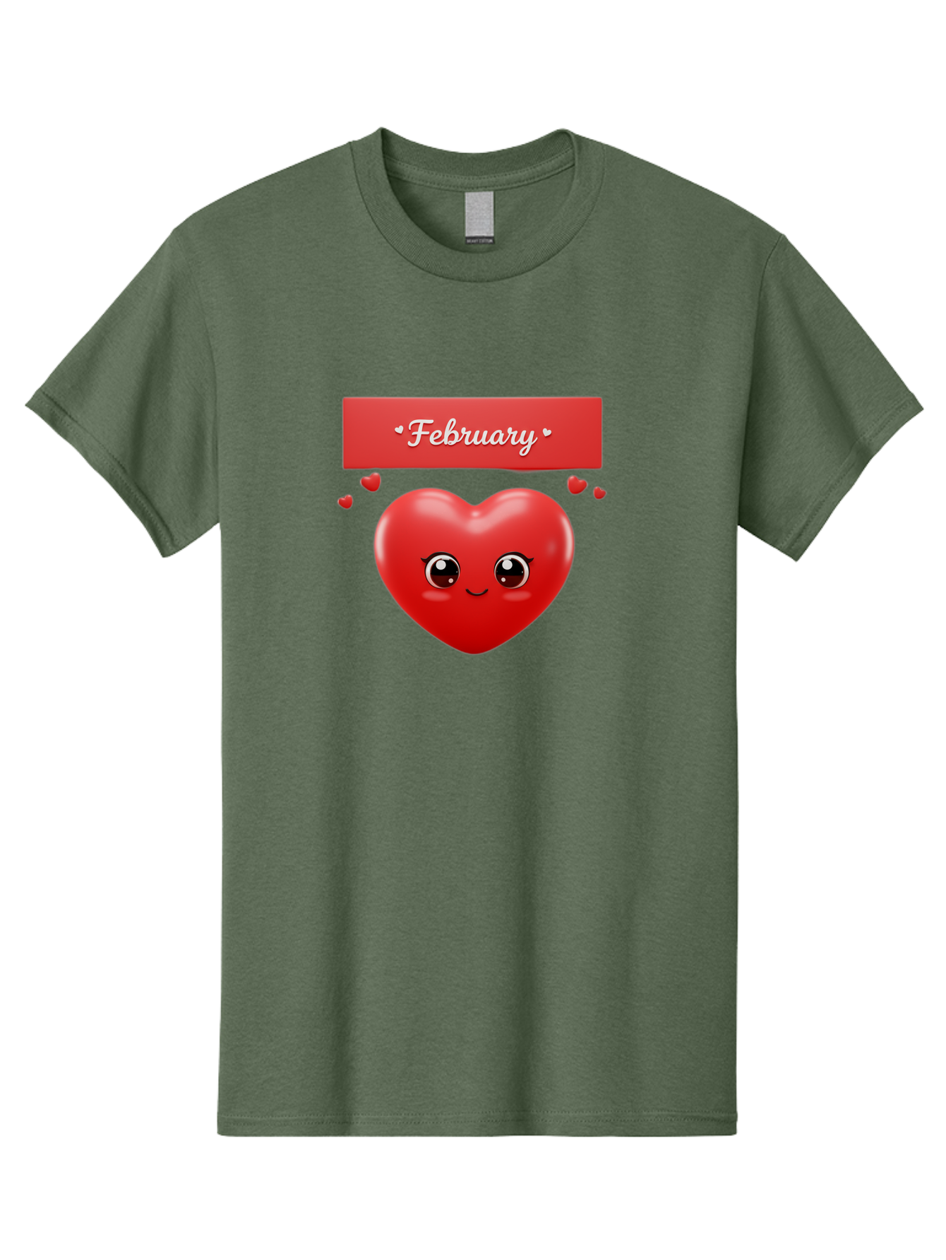 February Men'S Graphic Tee, 100% Cotton, Comfortable Casual Summer Wear, Machine Washable, Smiling Heart, Red Heart, Love Symbol, Valentines Day, Cute Cartoon Character, Heart Eyes, February Month, Sweetheart, February Love Bab902