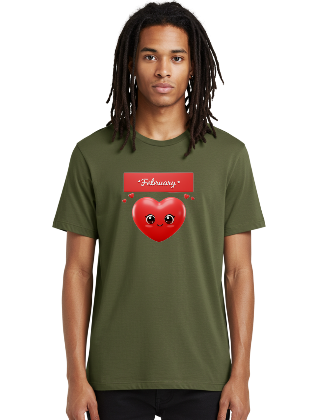 February Men'S Graphic Tee, 100% Cotton, Comfortable Casual Summer Wear, Machine Washable, Smiling Heart, Red Heart, Love Symbol, Valentines Day, Cute Cartoon Character, Heart Eyes, February Month, Sweetheart, February Love Bab902