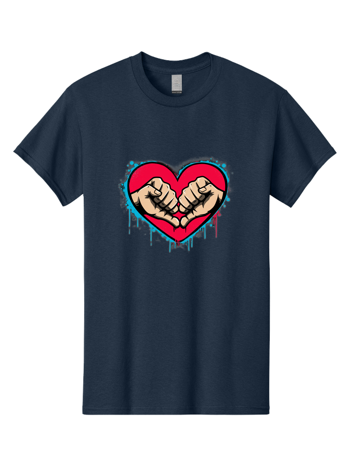 Fists-In-Heart-1 Men'S Graphic Tee, 100% Cotton, Comfortable Casual Summer Wear, Machine Washable, Heart Symbol, Fists Bumping, Cartoon Style, Love, Friendship, Unity, Red Heart, Graphic Design, Street Art, Urban Culture Bab904