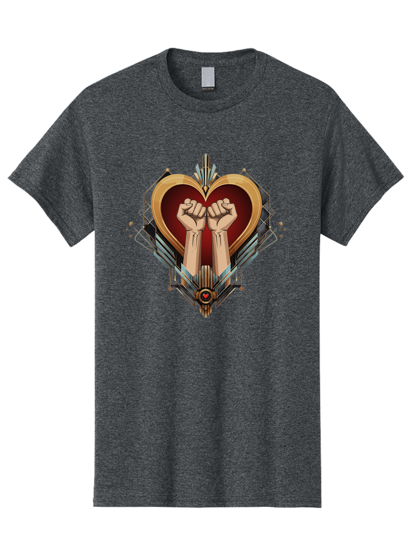 Fists-In-Heart-2 Men'S Graphic Tee, 100% Cotton, Comfortable Casual Summer Wear, Machine Washable, Fist Bump, Heart Shaped Design, Mechanical Elements, Red Heart, Gold Accents, Industrial Style, Symbol Of Solidarity, Graphic Art, Bab905
