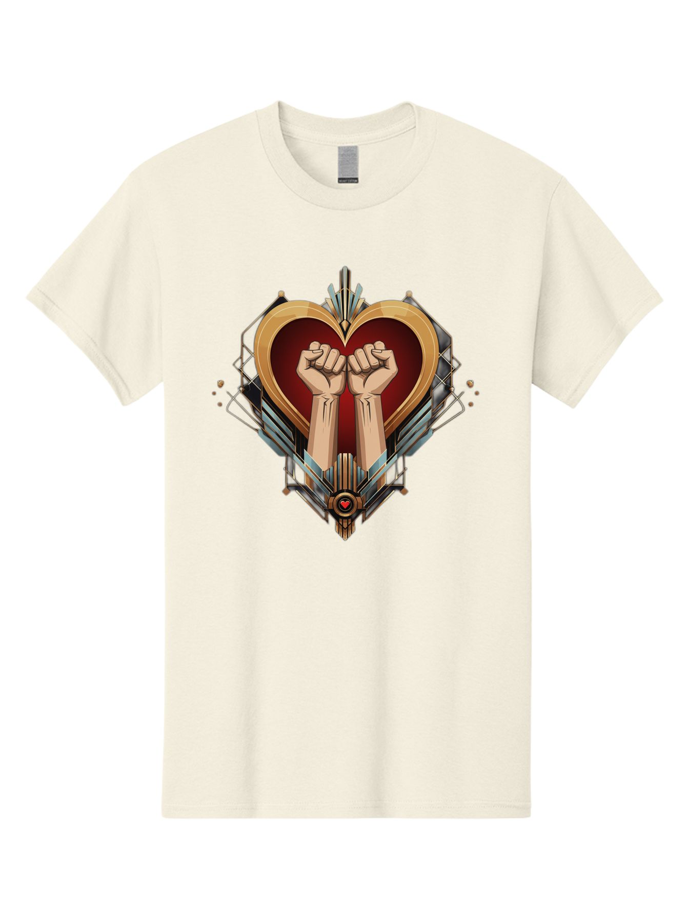 Fists-In-Heart-2 Men'S Graphic Tee, 100% Cotton, Comfortable Casual Summer Wear, Machine Washable, Fist Bump, Heart Shaped Design, Mechanical Elements, Red Heart, Gold Accents, Industrial Style, Symbol Of Solidarity, Graphic Art, Bab905