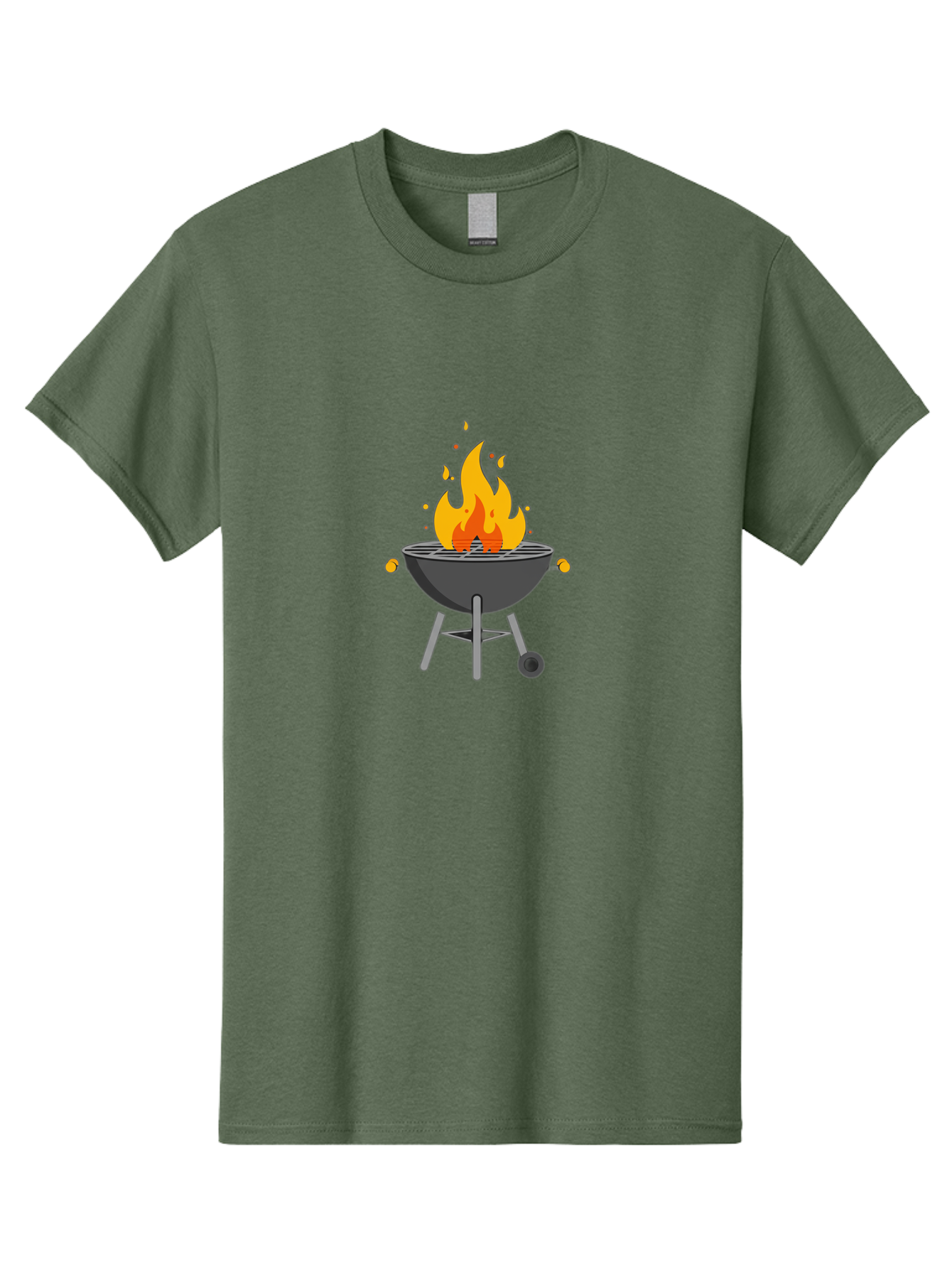 Flaming-Grill Men'S Graphic Tee, 100% Cotton, Comfortable Casual Summer Wear, Machine Washable, Charcoal Grill, Barbecue, Outdoor Cooking, Flame, Fire, Hot Coals, Grill Marks, Summer Fun, Backyard Gathering, Cooking Outdoors Bab909