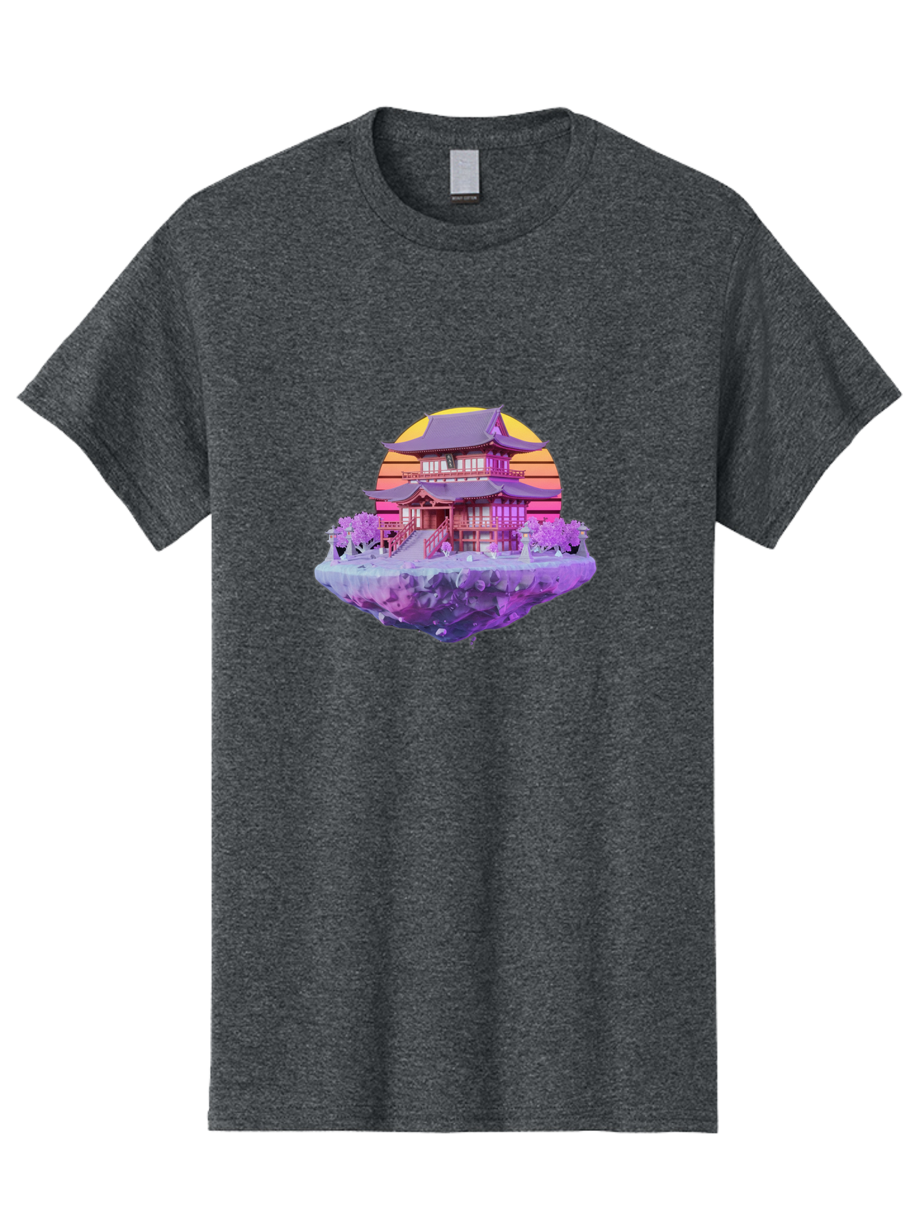 Floating-Pagoda Men'S Graphic Tee, 100% Cotton, Comfortable Casual Summer Wear, Machine Washable, Japanese Pagoda, Floating Island, Serene Landscape, Fantastical Scenery, Vibrant Colors, Peaceful Atmosphere, Surreal Art, Dreamy Landscape, Bab910