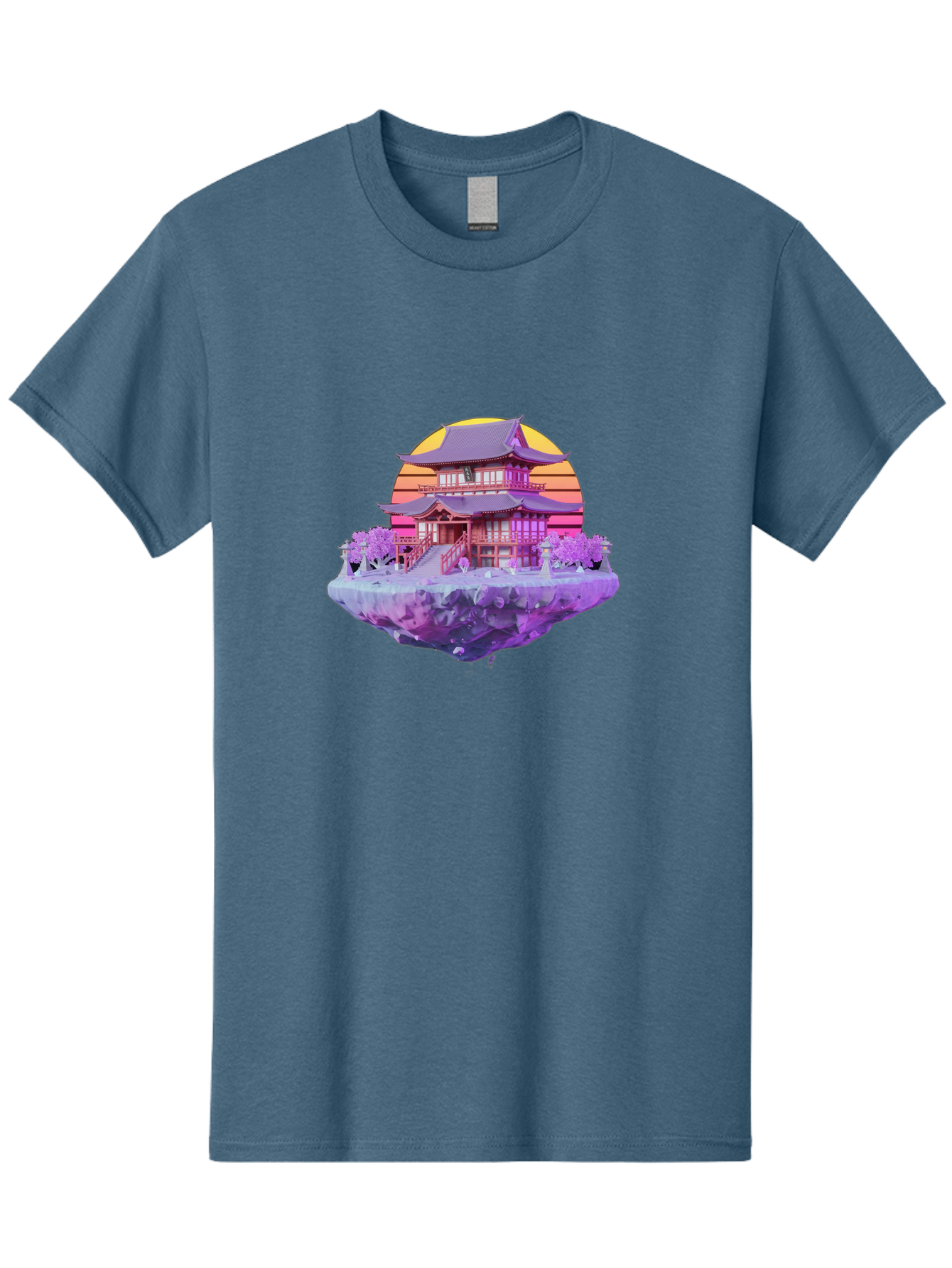 Floating-Pagoda Men'S Graphic Tee, 100% Cotton, Comfortable Casual Summer Wear, Machine Washable, Japanese Pagoda, Floating Island, Serene Landscape, Fantastical Scenery, Vibrant Colors, Peaceful Atmosphere, Surreal Art, Dreamy Landscape, Bab910