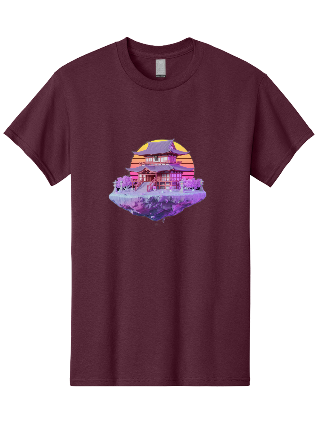 Floating-Pagoda Men'S Graphic Tee, 100% Cotton, Comfortable Casual Summer Wear, Machine Washable, Japanese Pagoda, Floating Island, Serene Landscape, Fantastical Scenery, Vibrant Colors, Peaceful Atmosphere, Surreal Art, Dreamy Landscape, Bab910
