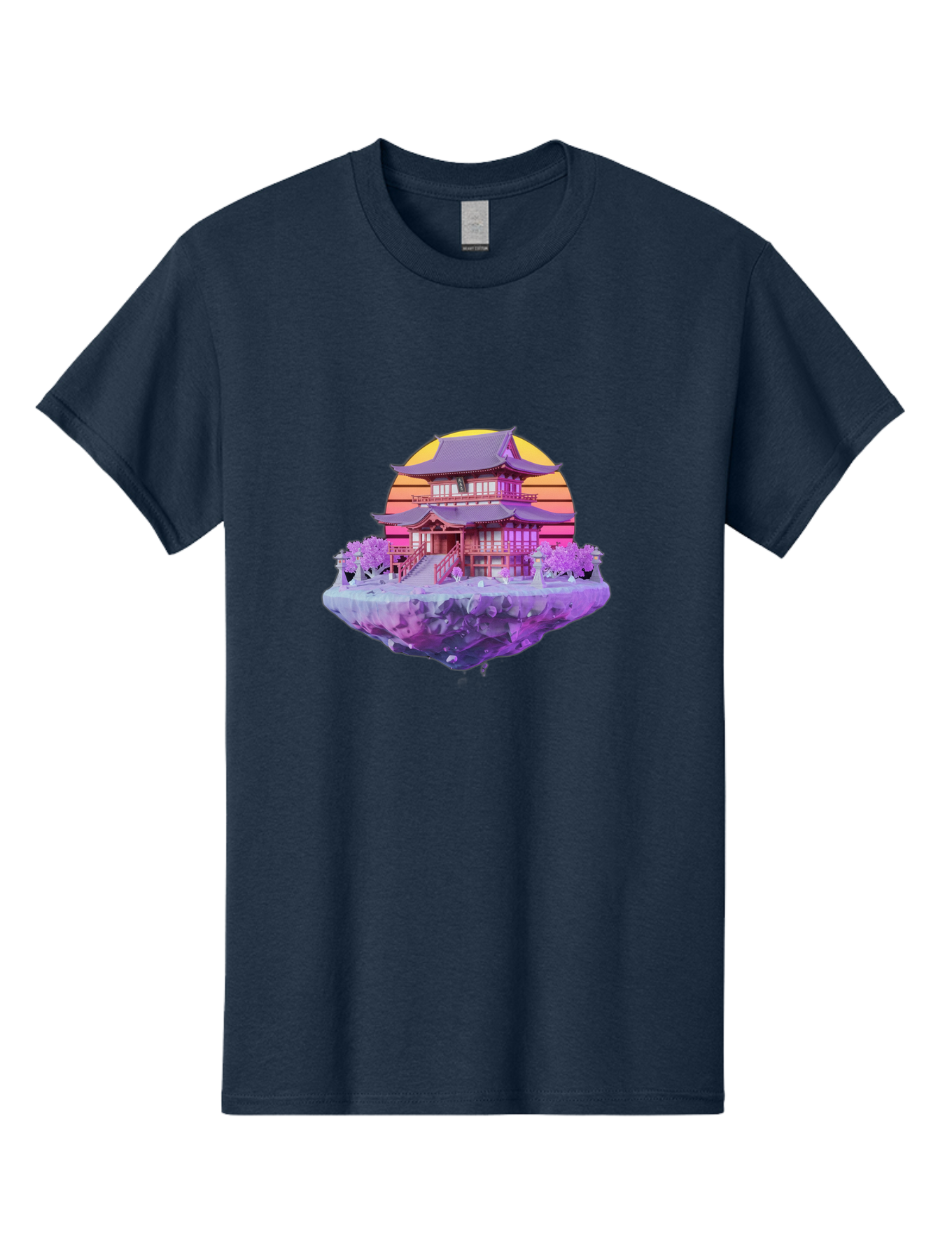 Floating-Pagoda Men'S Graphic Tee, 100% Cotton, Comfortable Casual Summer Wear, Machine Washable, Japanese Pagoda, Floating Island, Serene Landscape, Fantastical Scenery, Vibrant Colors, Peaceful Atmosphere, Surreal Art, Dreamy Landscape, Bab910