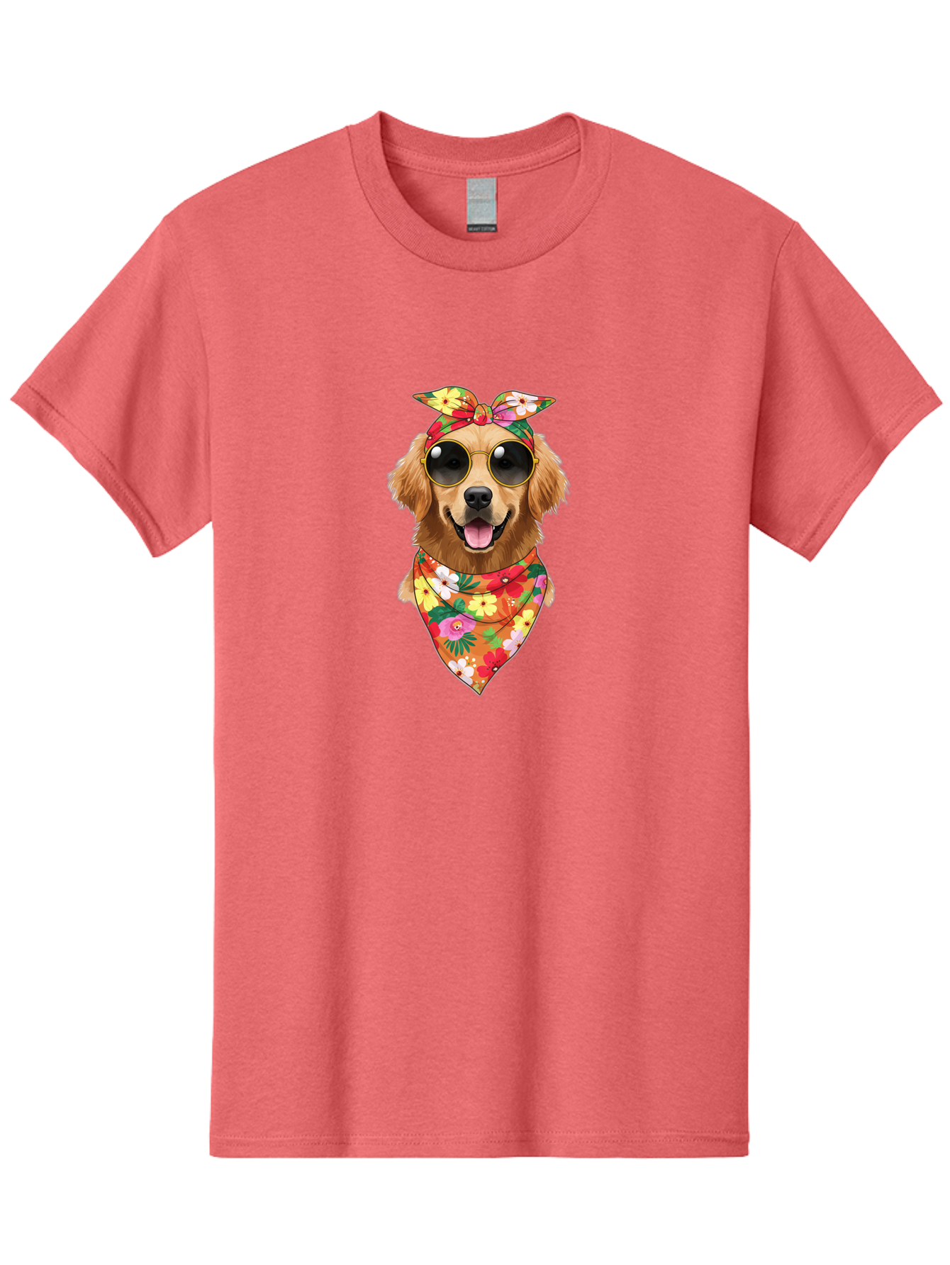 Floral-Dog Men'S Graphic Tee, 100% Cotton, Comfortable Casual Summer Wear, Machine Washable, Dog Wearing Sunglasses, Floral Bandana, Cool Dog, Happy Dog, Funky Pet, Hippie Dog, Cartoon Dog, Pet Fashion, Trendy Dog Accessories, Dog Apparel Bab911