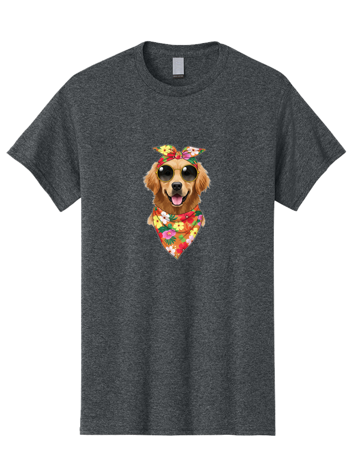 Floral-Dog Men'S Graphic Tee, 100% Cotton, Comfortable Casual Summer Wear, Machine Washable, Dog Wearing Sunglasses, Floral Bandana, Cool Dog, Happy Dog, Funky Pet, Hippie Dog, Cartoon Dog, Pet Fashion, Trendy Dog Accessories, Dog Apparel Bab911