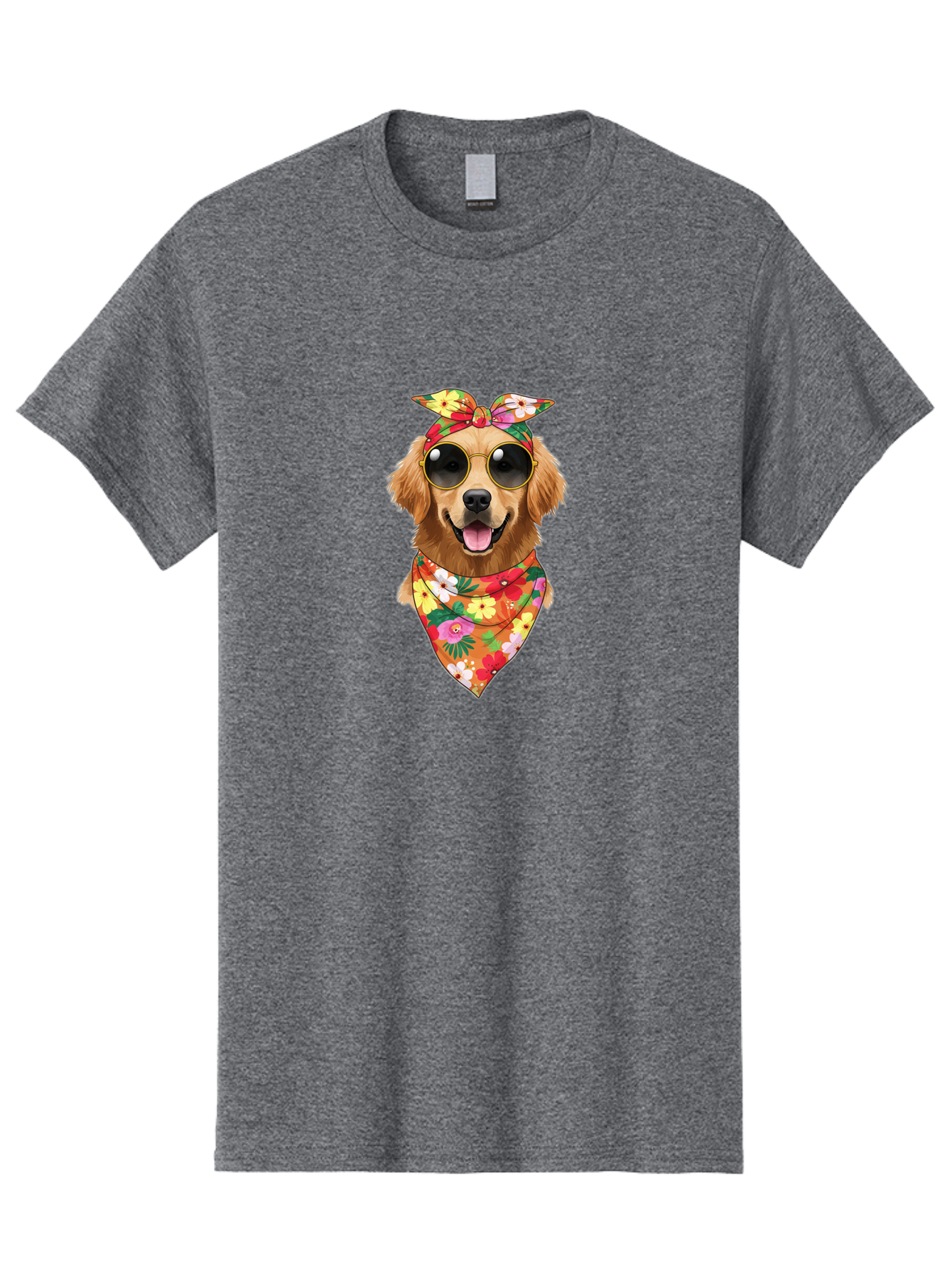 Floral-Dog Men'S Graphic Tee, 100% Cotton, Comfortable Casual Summer Wear, Machine Washable, Dog Wearing Sunglasses, Floral Bandana, Cool Dog, Happy Dog, Funky Pet, Hippie Dog, Cartoon Dog, Pet Fashion, Trendy Dog Accessories, Dog Apparel Bab911