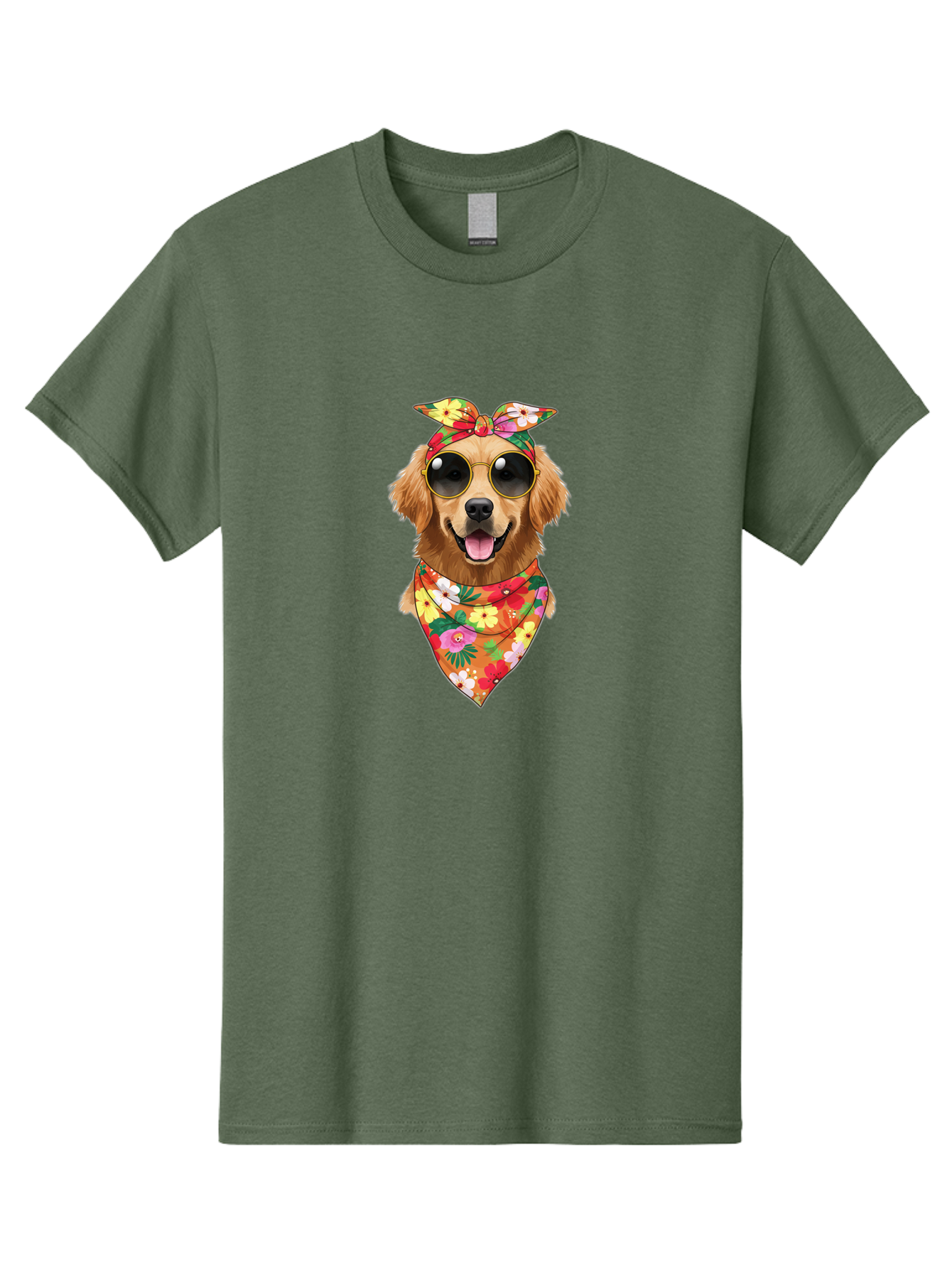 Floral-Dog Men'S Graphic Tee, 100% Cotton, Comfortable Casual Summer Wear, Machine Washable, Dog Wearing Sunglasses, Floral Bandana, Cool Dog, Happy Dog, Funky Pet, Hippie Dog, Cartoon Dog, Pet Fashion, Trendy Dog Accessories, Dog Apparel Bab911