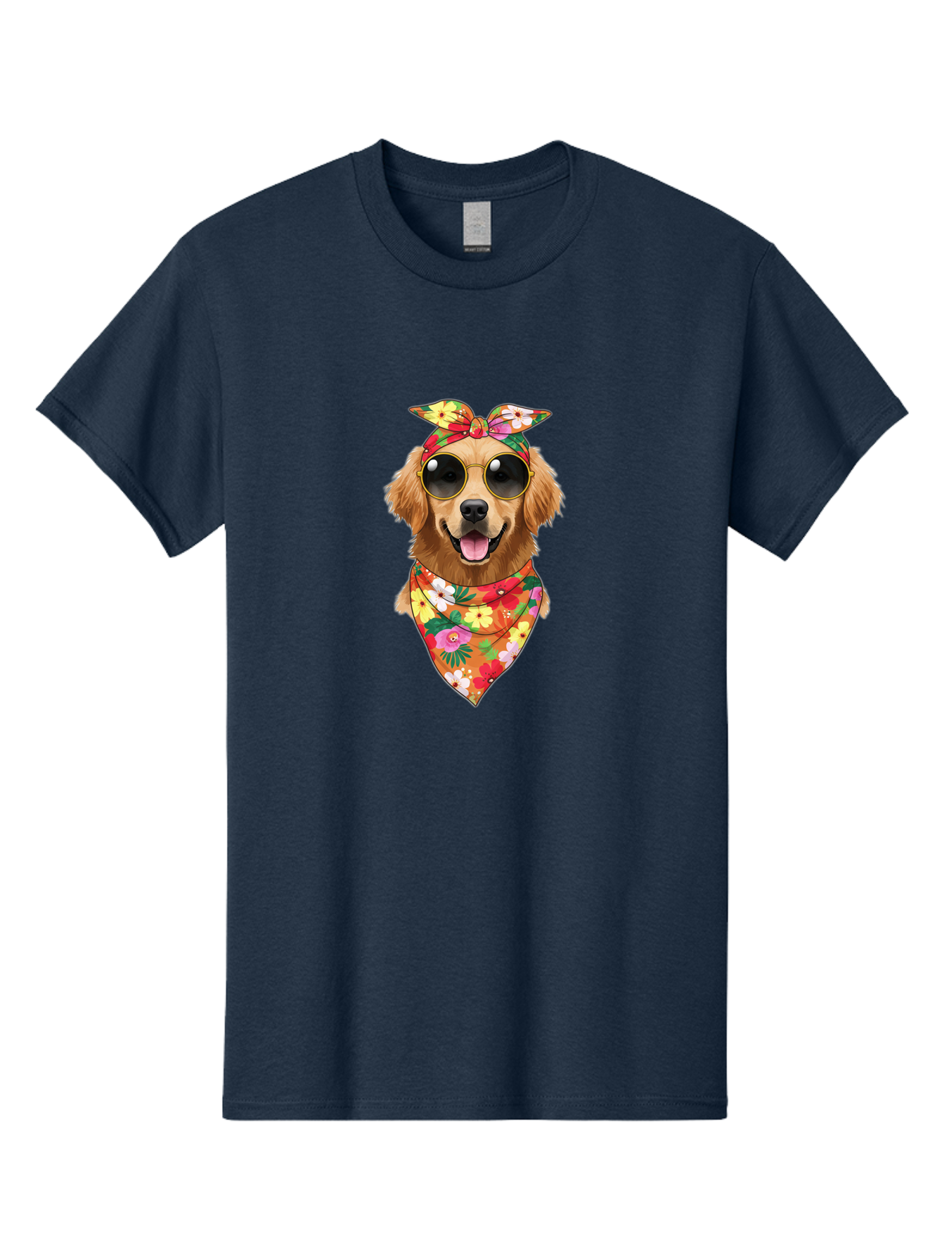 Floral-Dog Men'S Graphic Tee, 100% Cotton, Comfortable Casual Summer Wear, Machine Washable, Dog Wearing Sunglasses, Floral Bandana, Cool Dog, Happy Dog, Funky Pet, Hippie Dog, Cartoon Dog, Pet Fashion, Trendy Dog Accessories, Dog Apparel Bab911