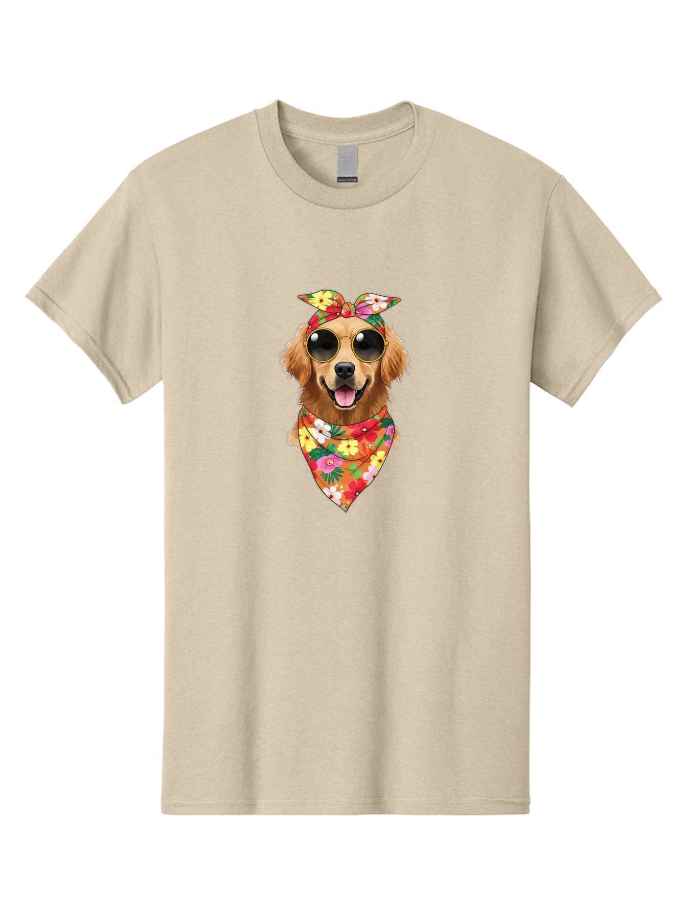 Floral-Dog Men'S Graphic Tee, 100% Cotton, Comfortable Casual Summer Wear, Machine Washable, Dog Wearing Sunglasses, Floral Bandana, Cool Dog, Happy Dog, Funky Pet, Hippie Dog, Cartoon Dog, Pet Fashion, Trendy Dog Accessories, Dog Apparel Bab911