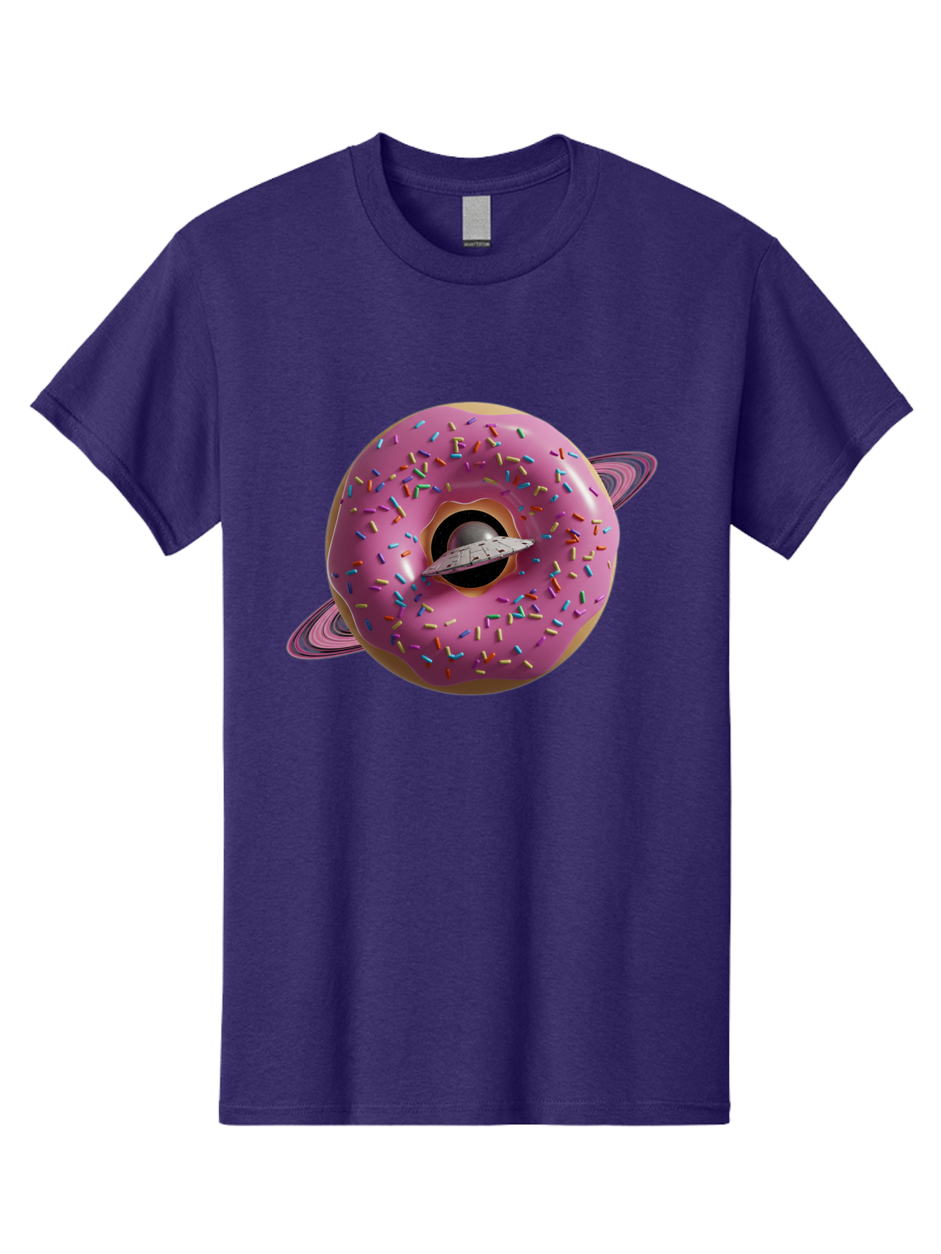 Flying-Saucer-Donut-Planet Men'S Graphic Tee, 100% Cotton, Comfortable Casual Summer Wear, Machine Washable, Pink Donut Planet, Donut With Sprinkles, Ufo Flying Through Donut, Pastel Colors, Pastel Donut, Sprinkles, Surreal Scene, Donut Hole, Bab913