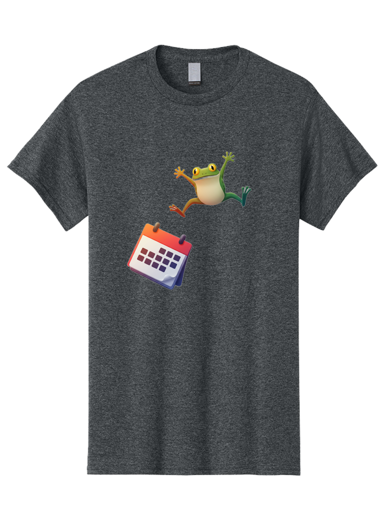 Frog-And-Calendar Men'S Graphic Tee, 100% Cotton, Comfortable Casual Summer Wear, Machine Washable, Cartoon Frog Jumping, Calendar With Blank Dates, Green Frog Character, Funny Amphibian, Calendar Design, Cartoon Style, Digital Illustration, Bab917
